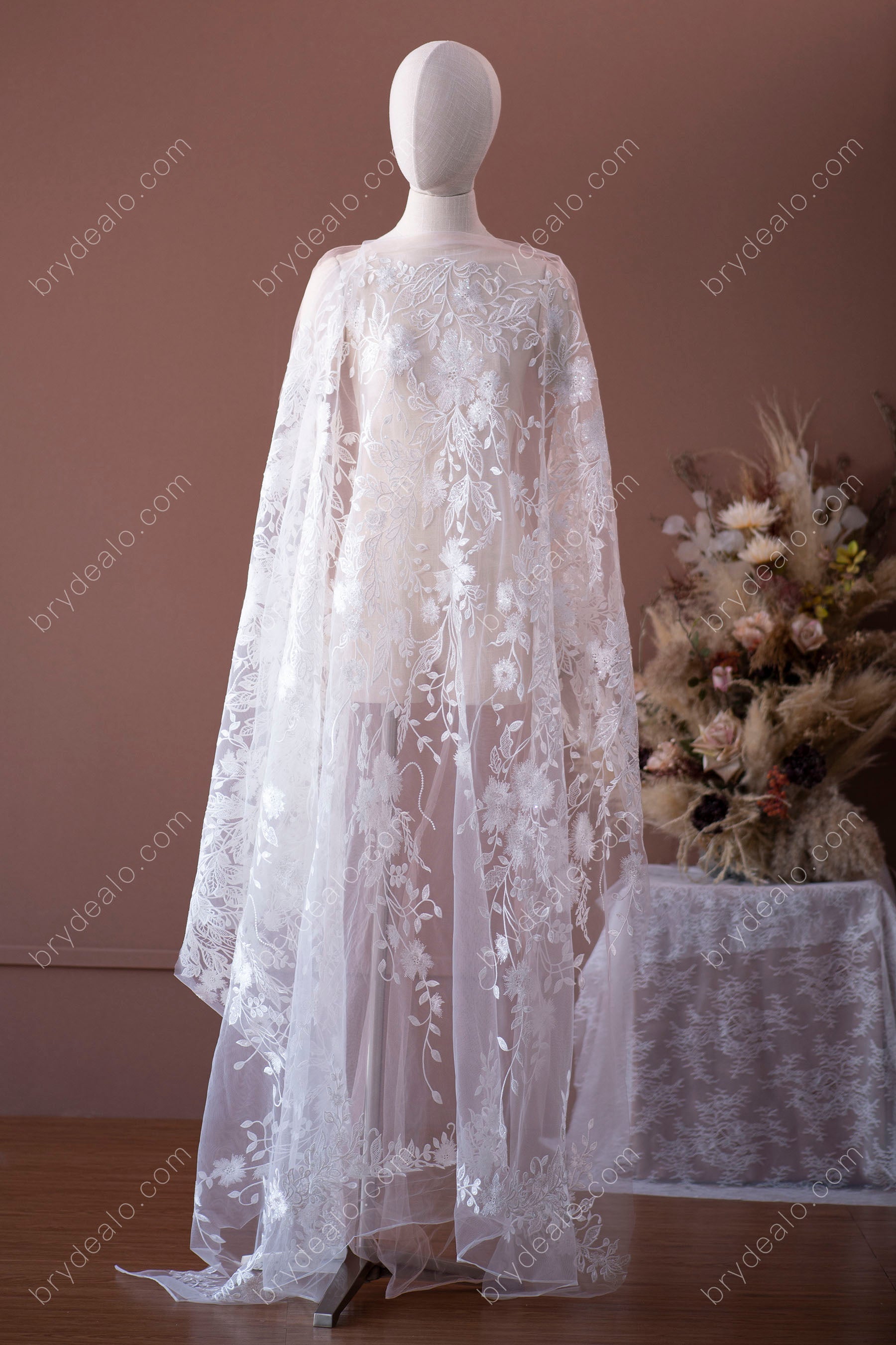 Best Designer Sequin Leaf Flower Bridal Lace Fabric