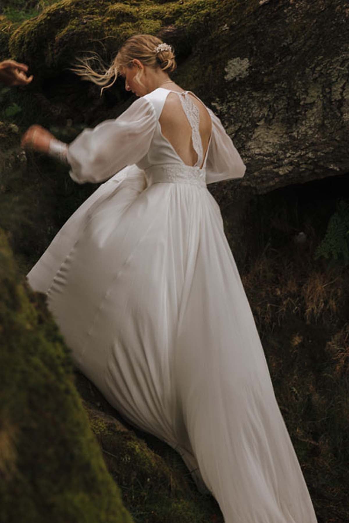 Detailed Open Back A-line Wedding Dress