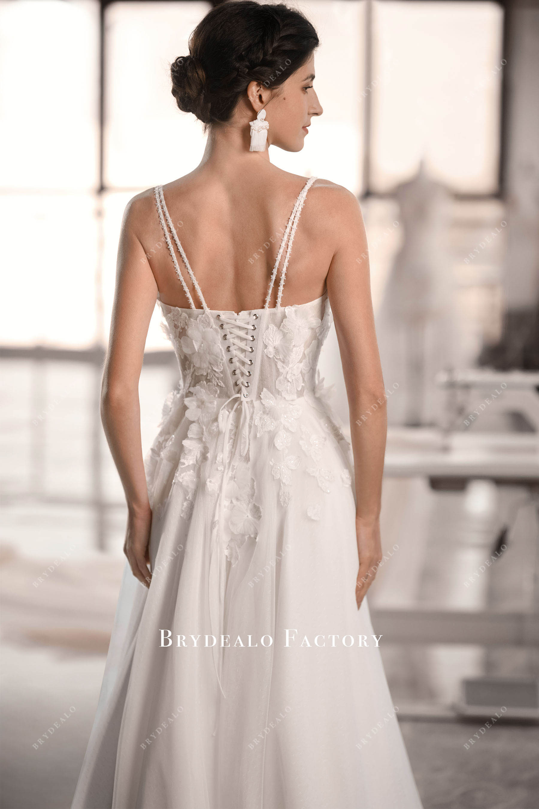 designer lace up corset back wedding dress