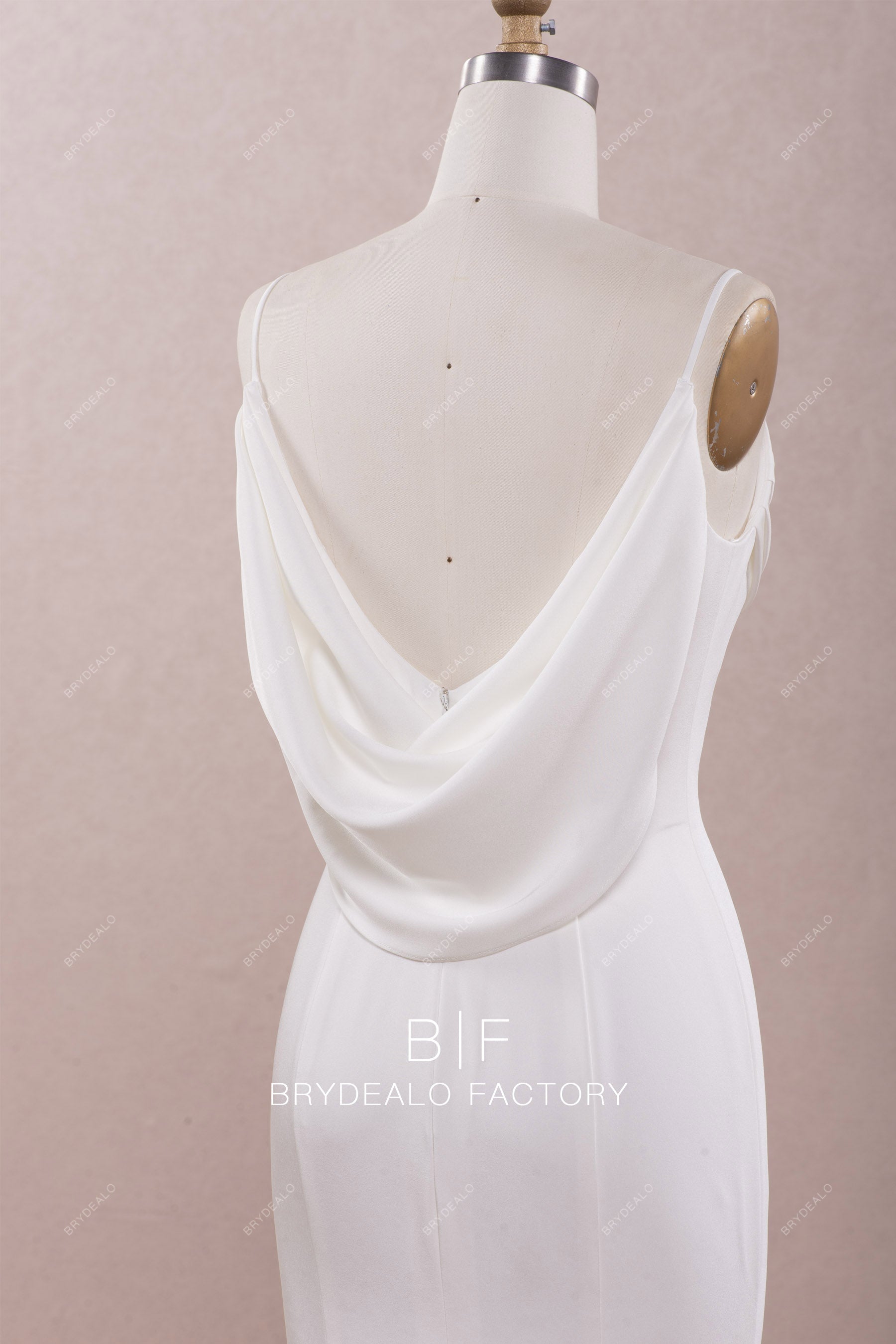 draping back satin spaghetti straps bridal gown