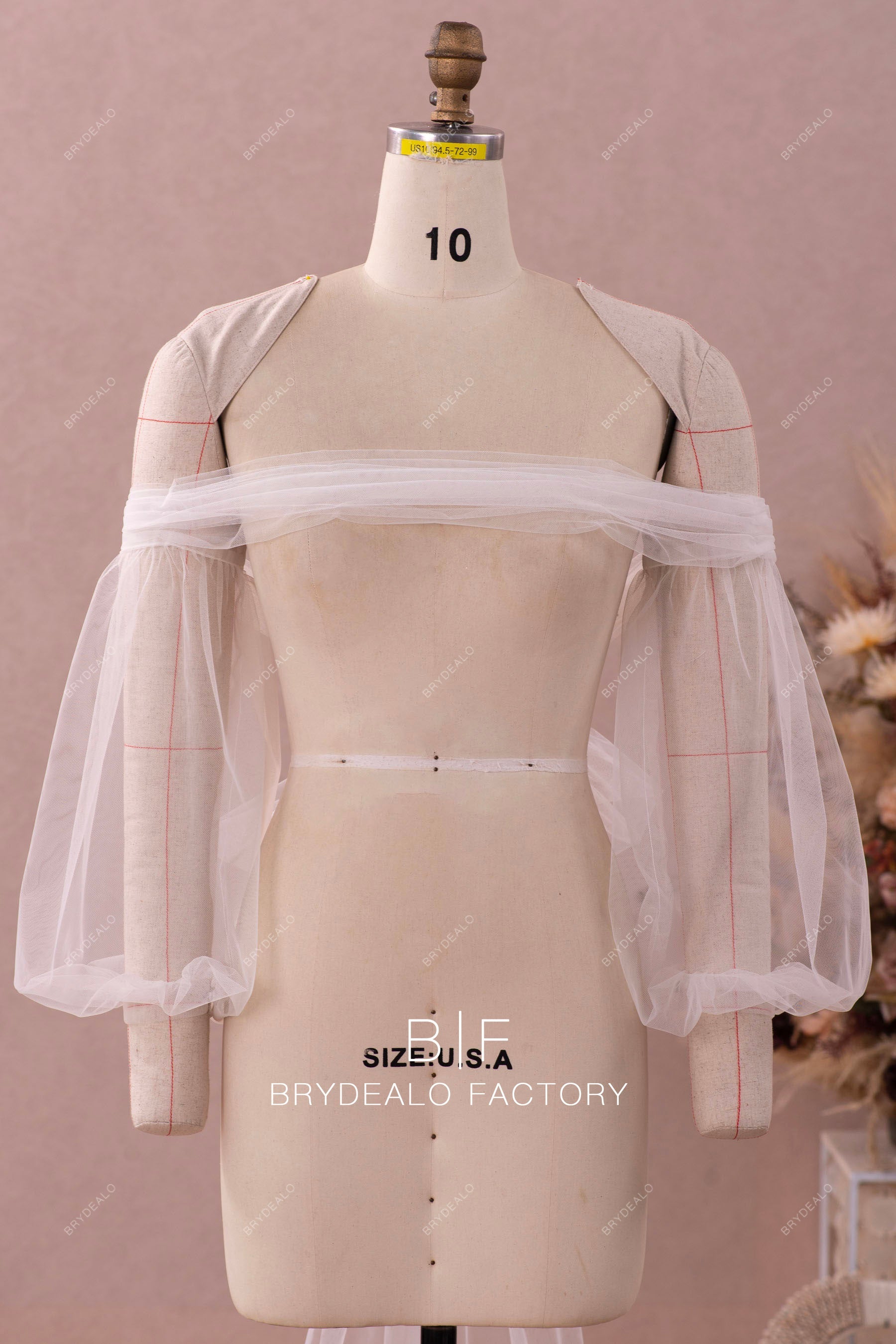 pretty bridal tulle off shoulder bubble sleeves