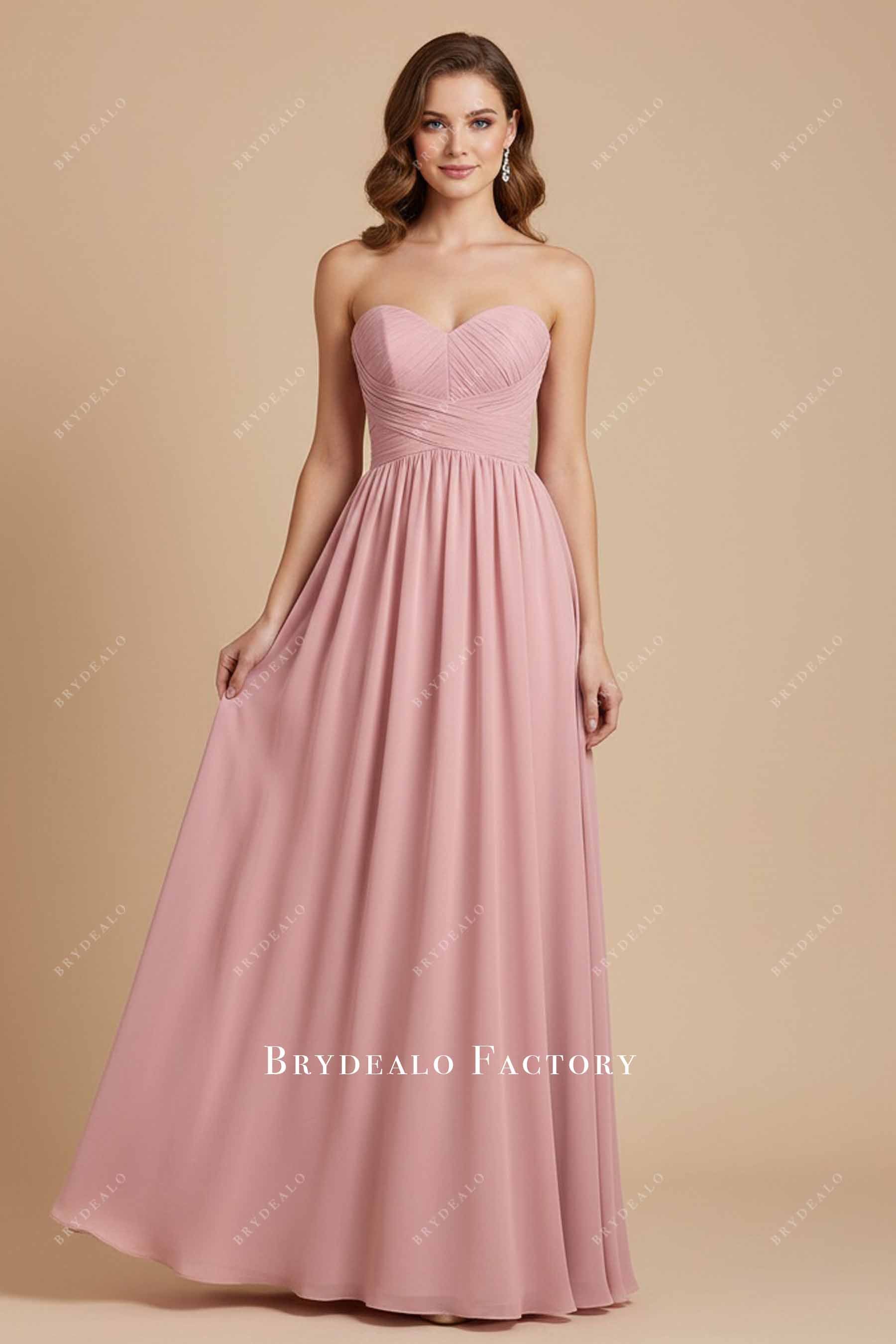 Dusty Pink Chiffon Ruched Sweetheart Long Evening Bridesmaid Dress Dusty Pink Chiffon Ruched Sweetheart Long Evening Bridesmaid Dress