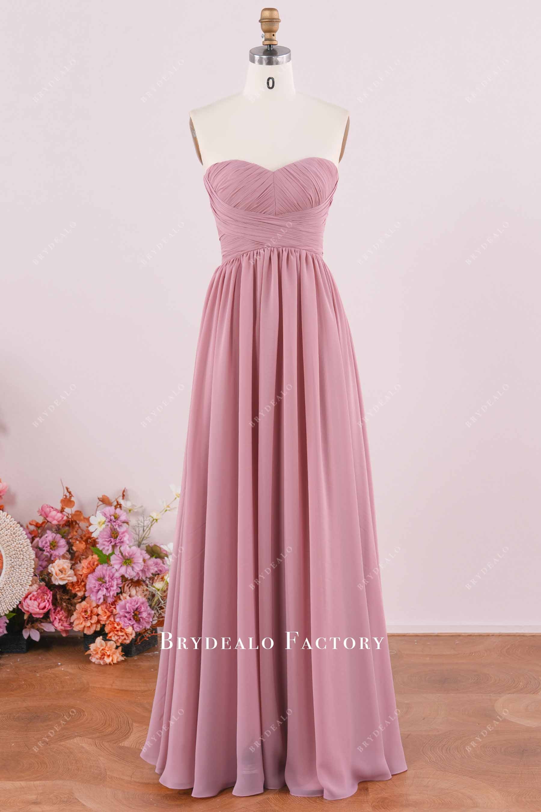 dusty pink strapless bridesmaid dress