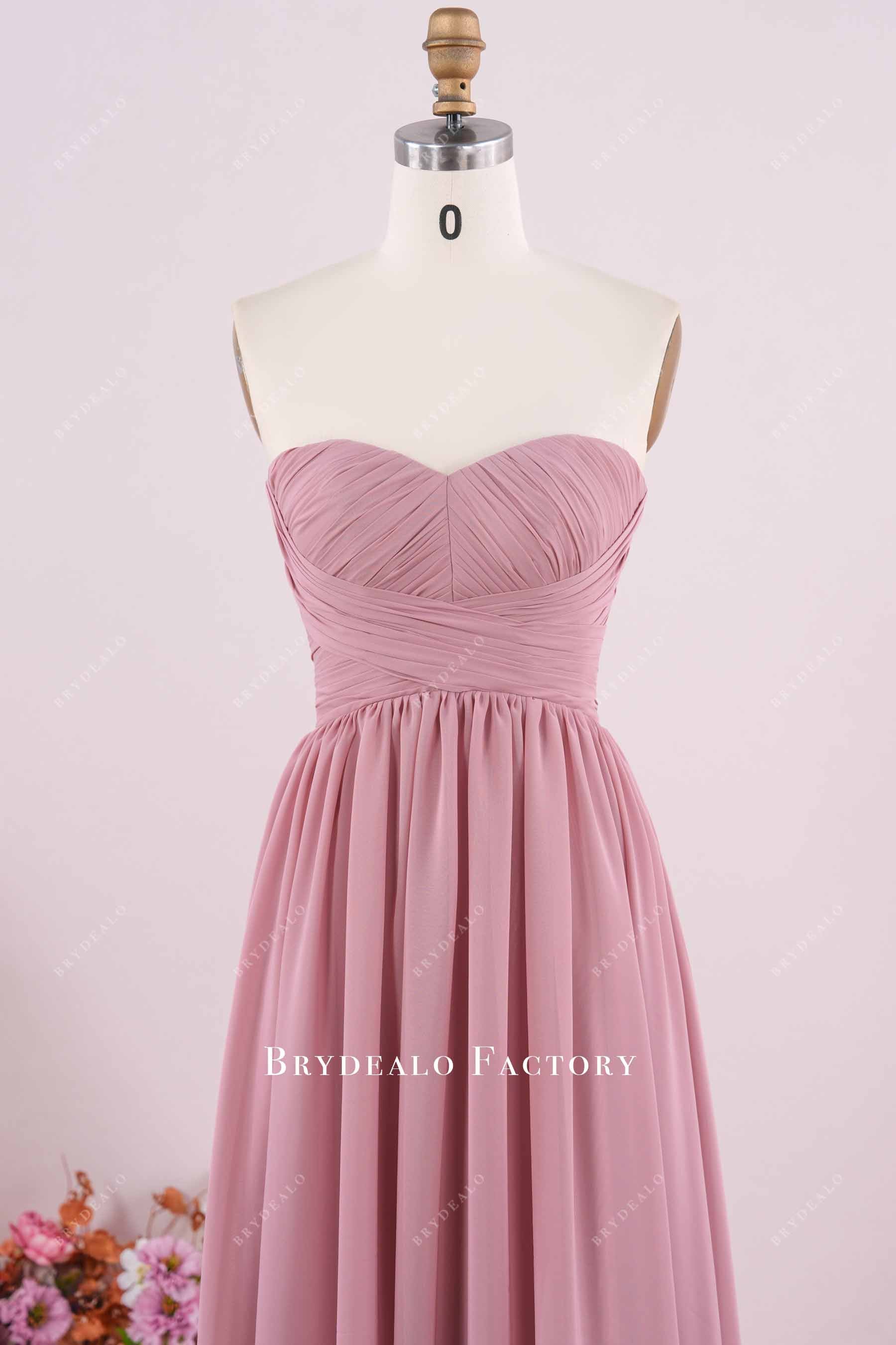 dusty pink sweetheart neck formal dress