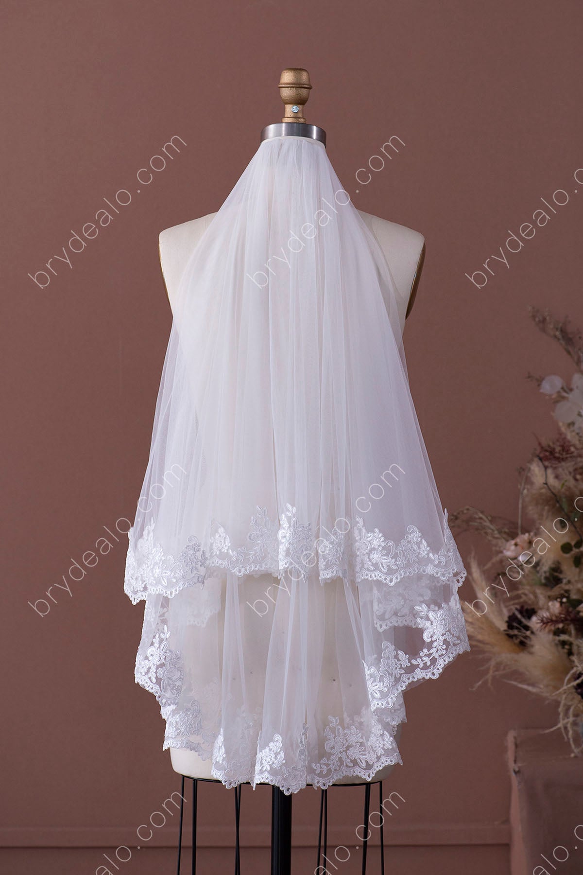 Designer Lace Elaborated Two Tier Fingertip Wedding Veil