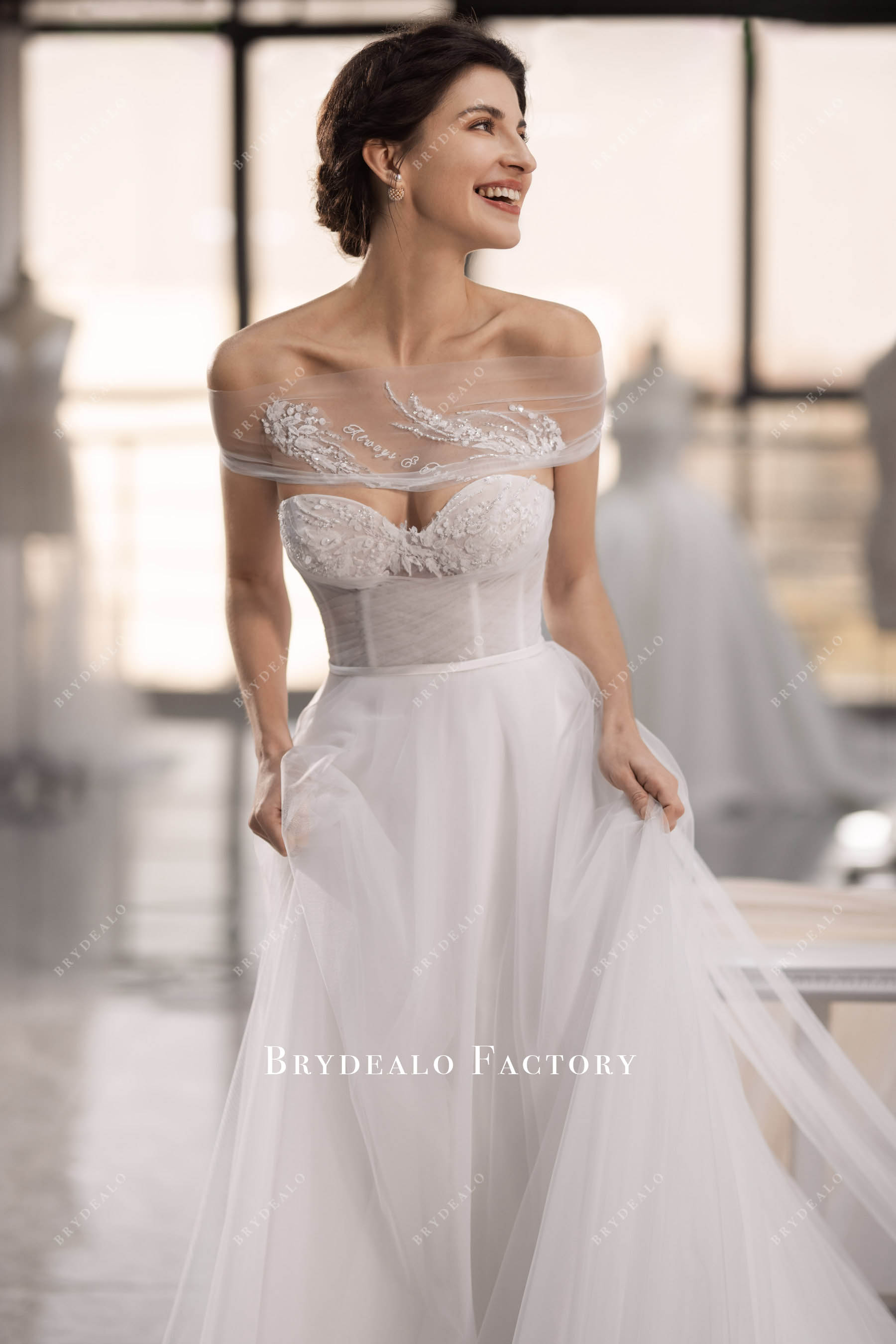 knee length dresses for ladies DIY Embroidered Letter Wrap Designer Corset Long Wedding Dress, Dress Without Wrap / White
