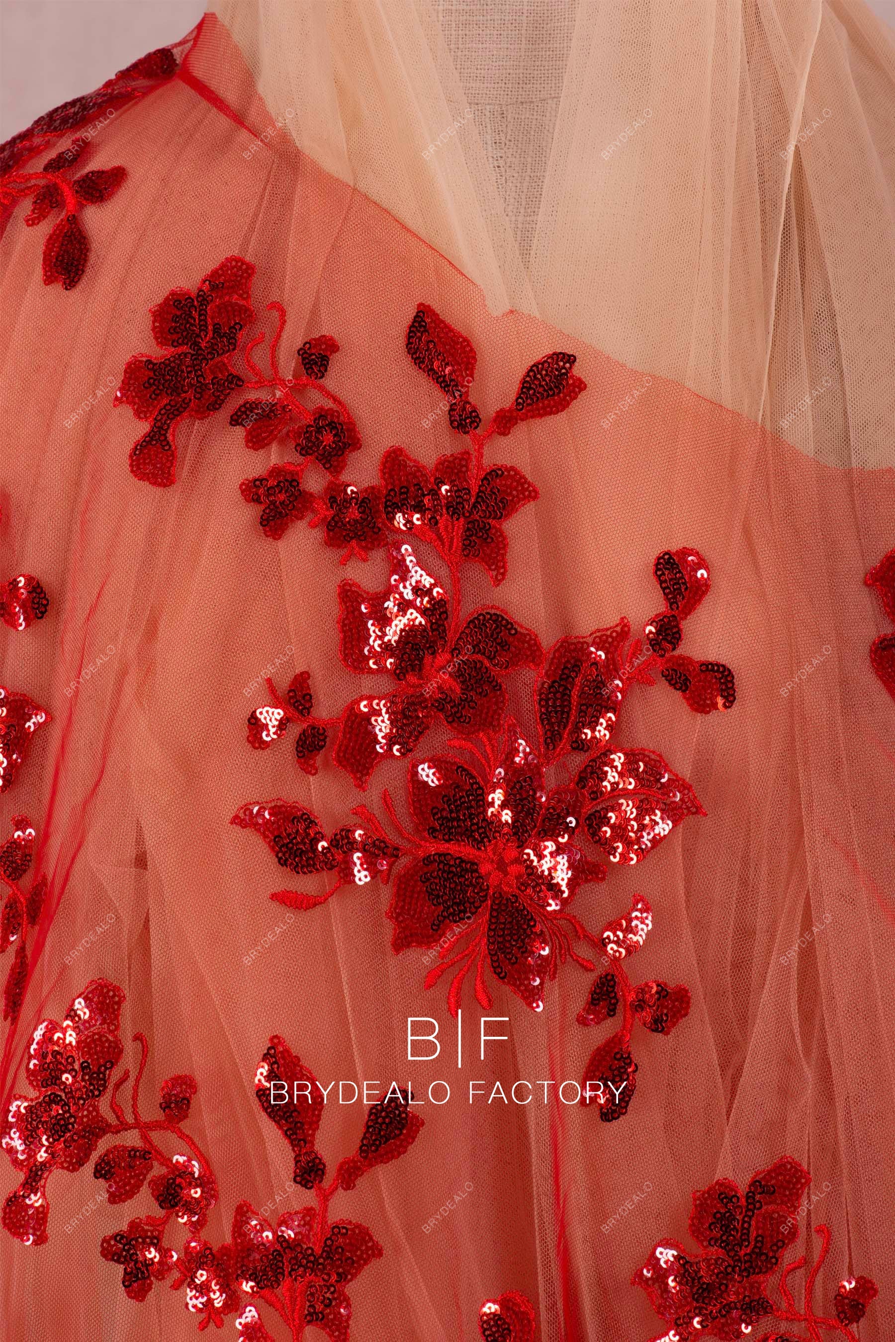 Bold Red Sequin Flower Embroidered Lace Fabric Online Bold Red Sequin Flower Embroidered Lace Fabric Online