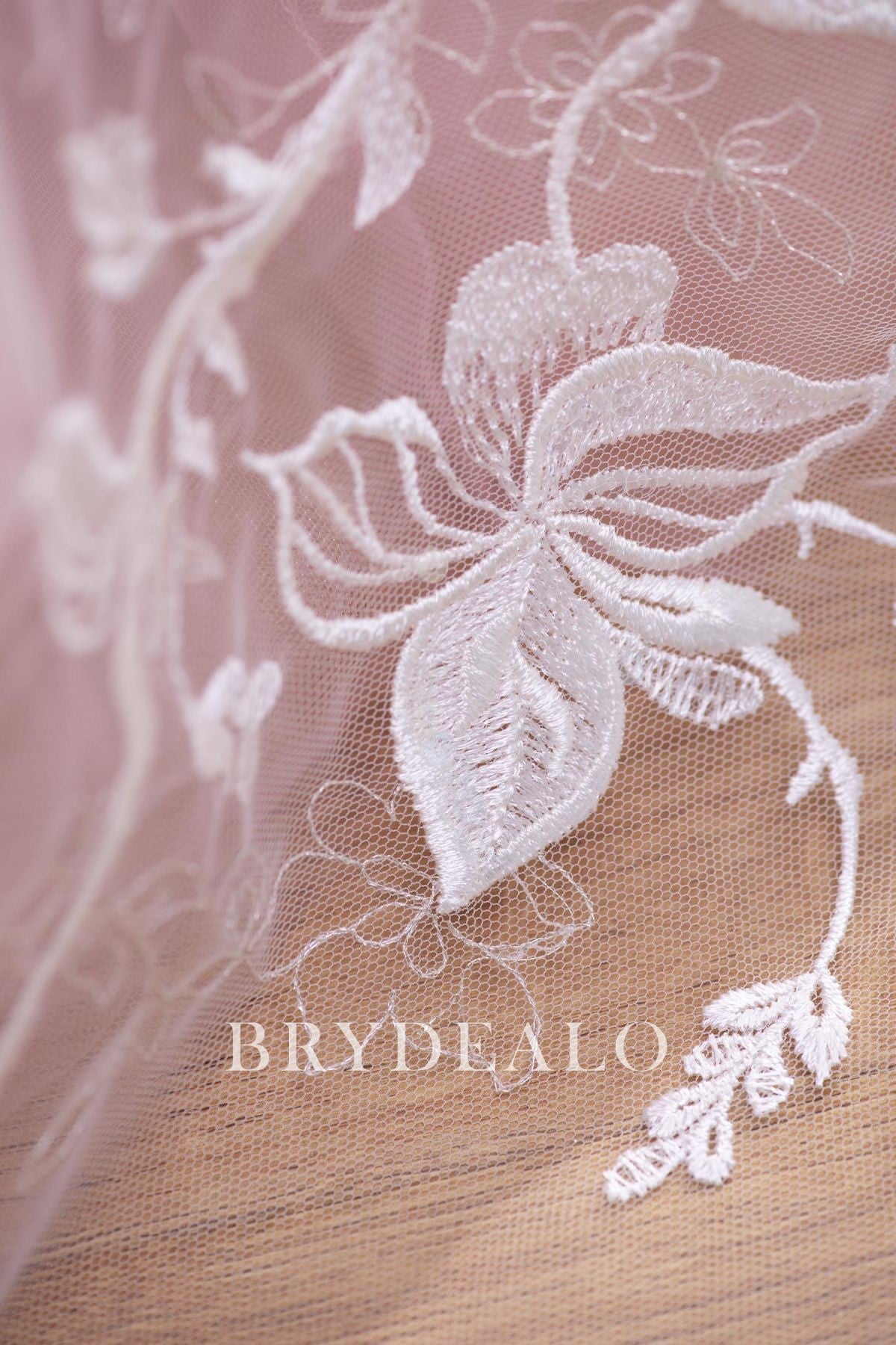 Designer Flower Embroidery Bridal Lace Fabric by the Yard