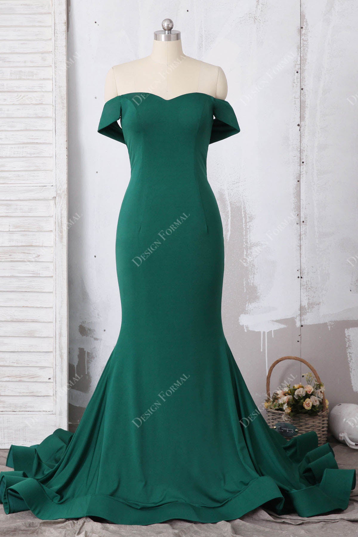 Emerald Jersey Off-shoulder Mermaid Elegant Evening Bridesmaid Dress Emerald Jersey Off-shoulder Mermaid Elegant Evening Bridesmaid Dress