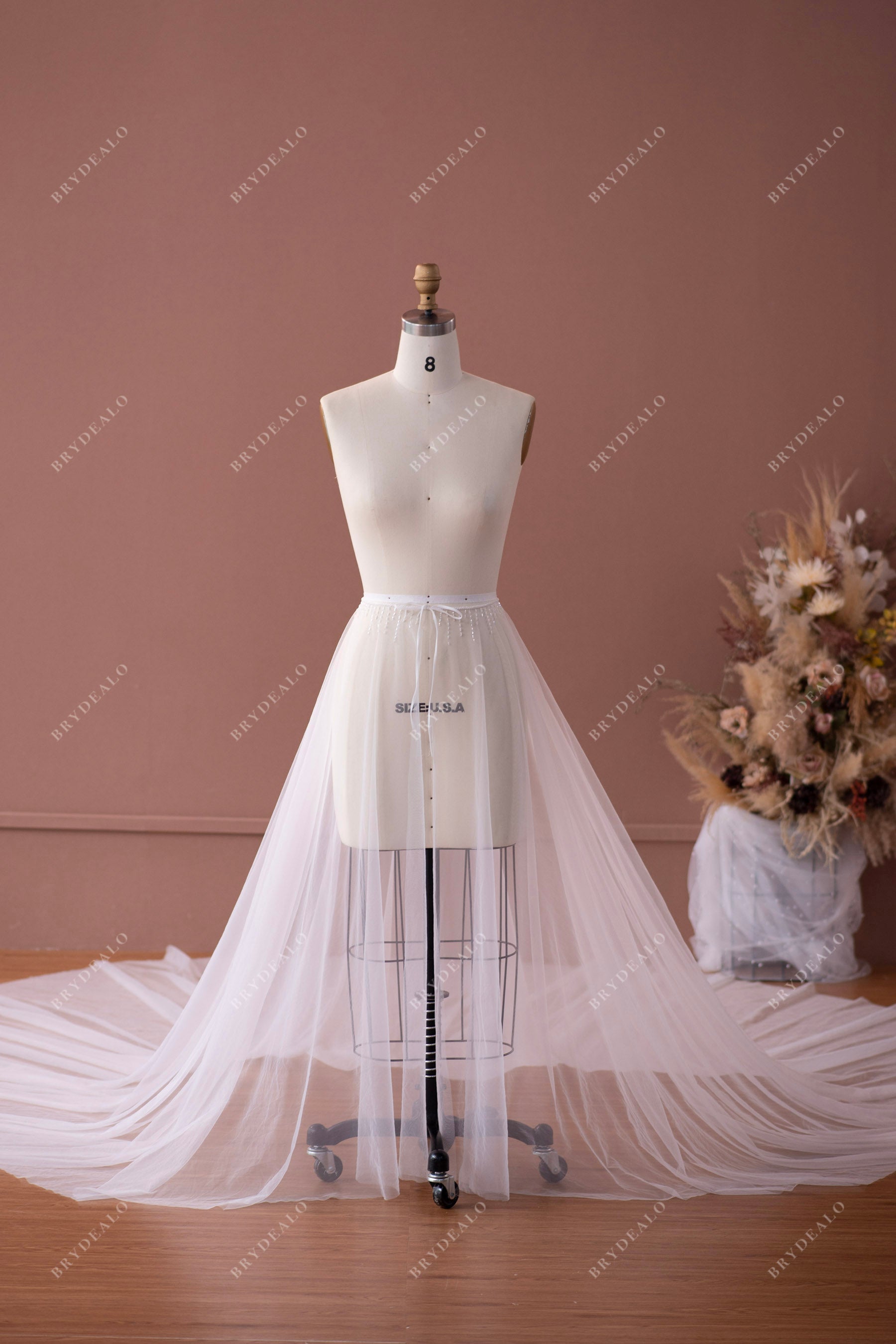 Beaded Tulle Detachable Long Bridal Overskirt Wedding Separates Beaded Tulle Detachable Long Bridal Overskirt Wedding Separates