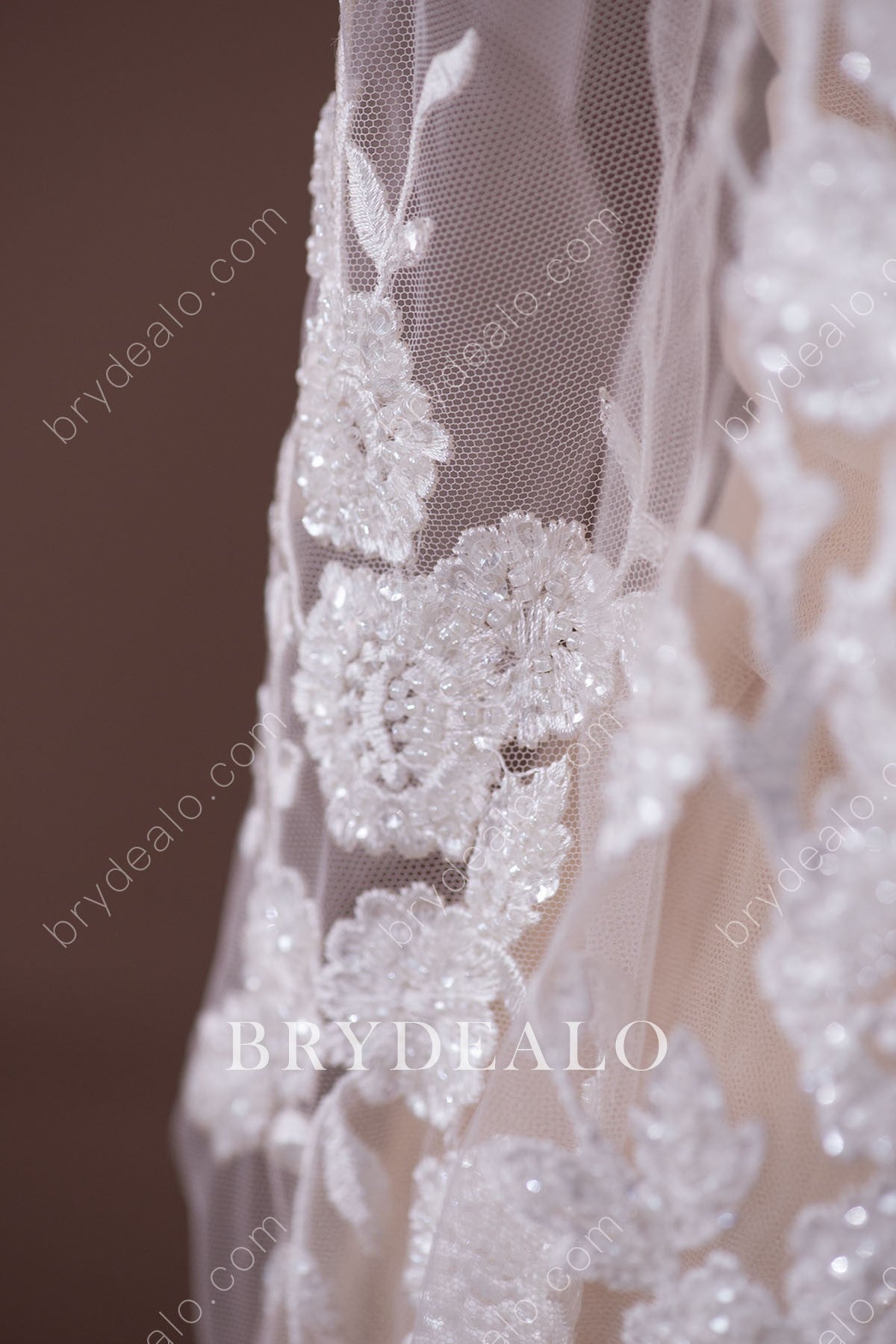 elegant Beaded Floral Leafy Bridal Lace Fabric