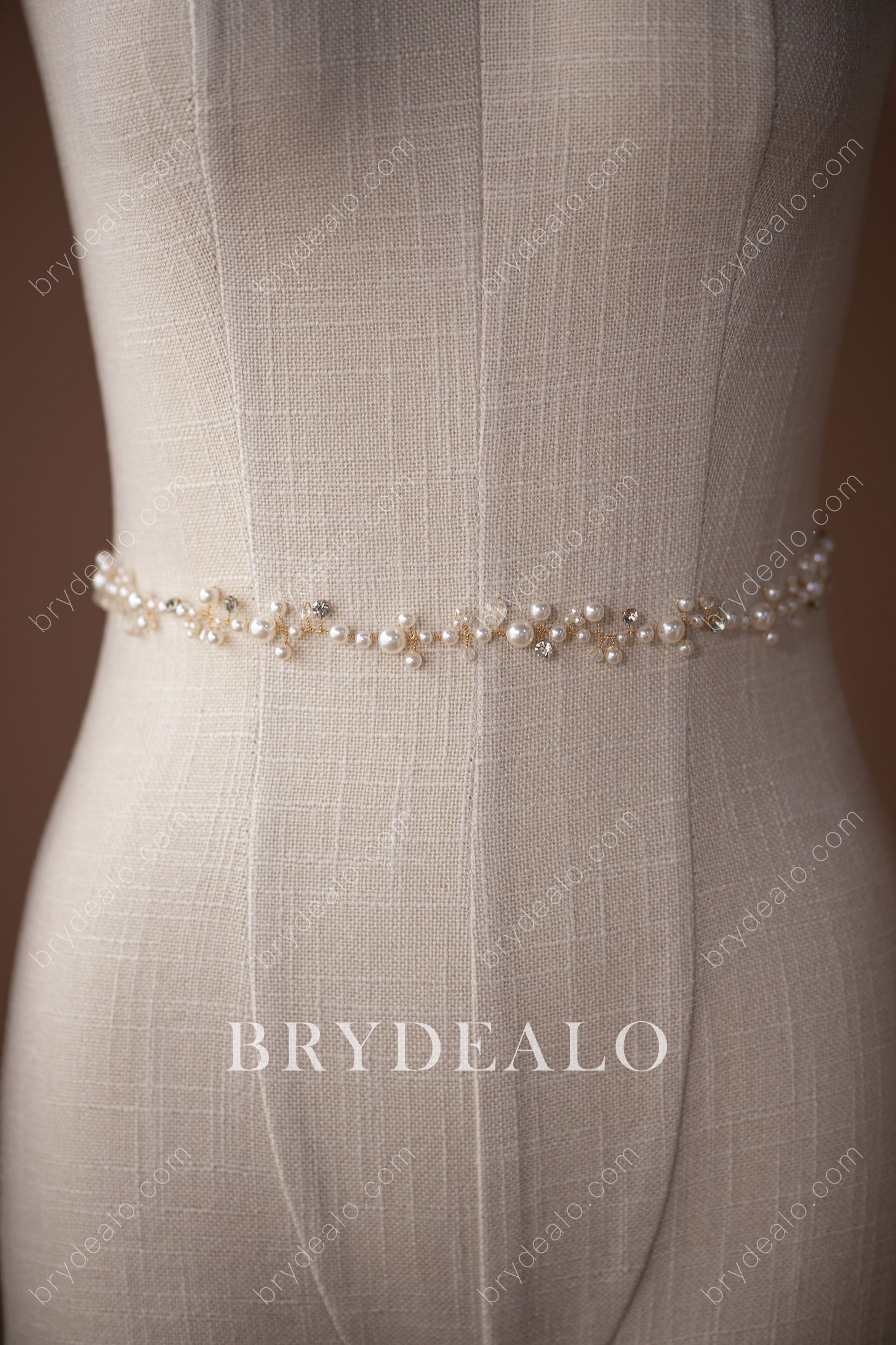 Champagne Exquisite Pearls Crystals Bridal Sash Belt, Champagne