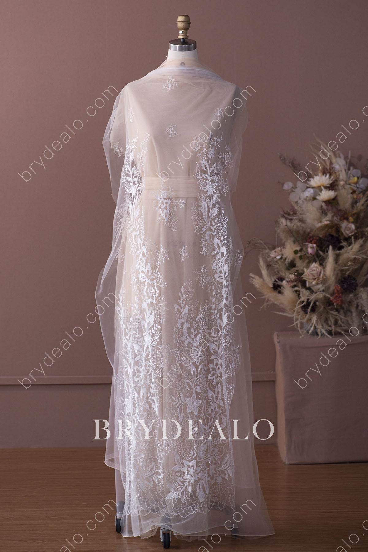 Exquisite Sequined Floral Leafy Lace Fabric for Designer Dresses