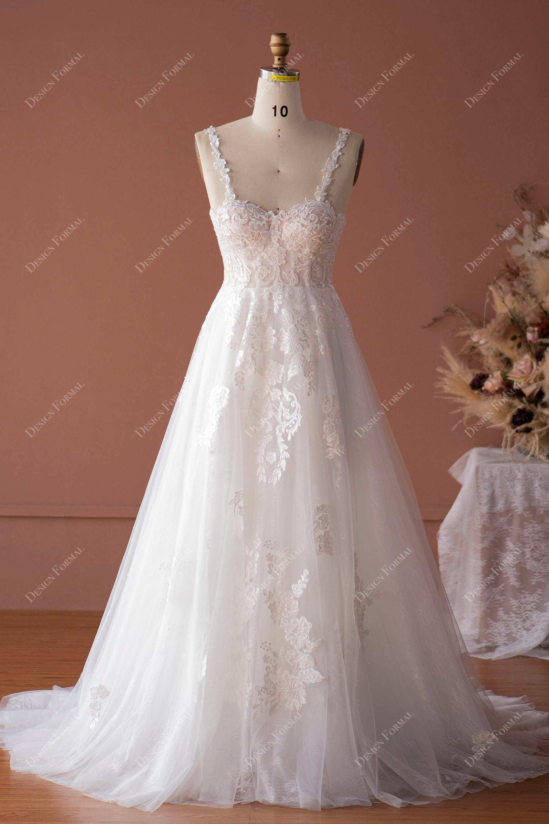 Fairy Lace Spaghetti Straps Sheer Corset Bridal Dress Fairy Lace Spaghetti Straps Sheer Corset Bridal Dress