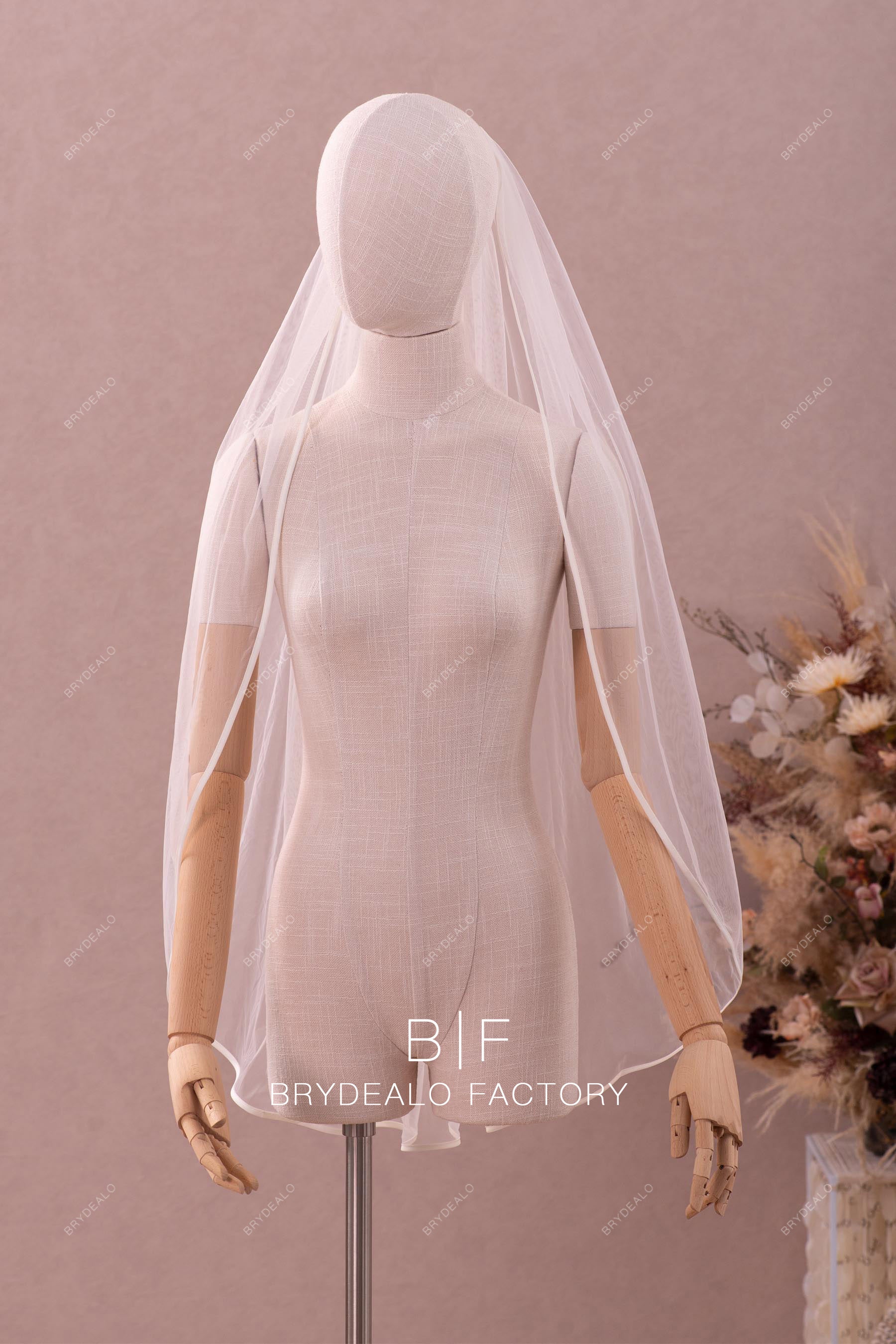 best fingertip tulle ribbon veil online