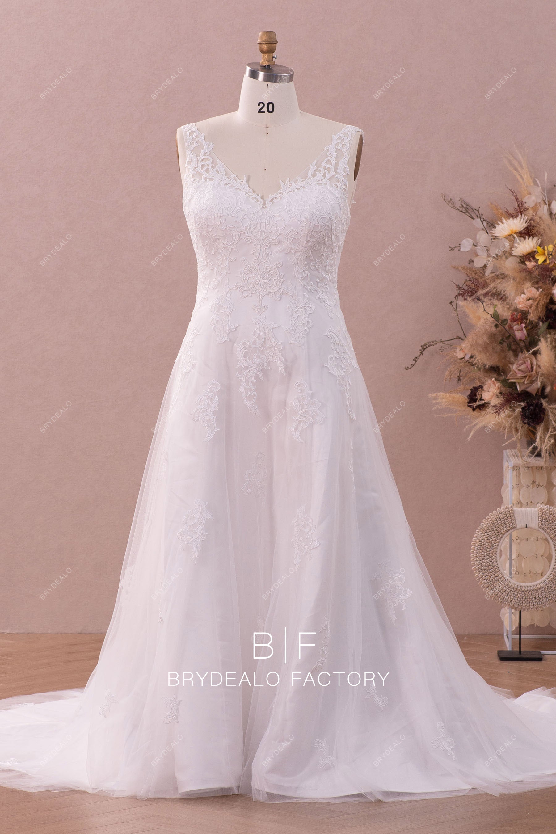 Plus Size Designer Lace Straps V-neck A-line Chapel Train Wedding Gown, Light Ivory Plus Size Designer Lace Straps V-neck A-line Chapel Train Wedding Gown, Light Ivory