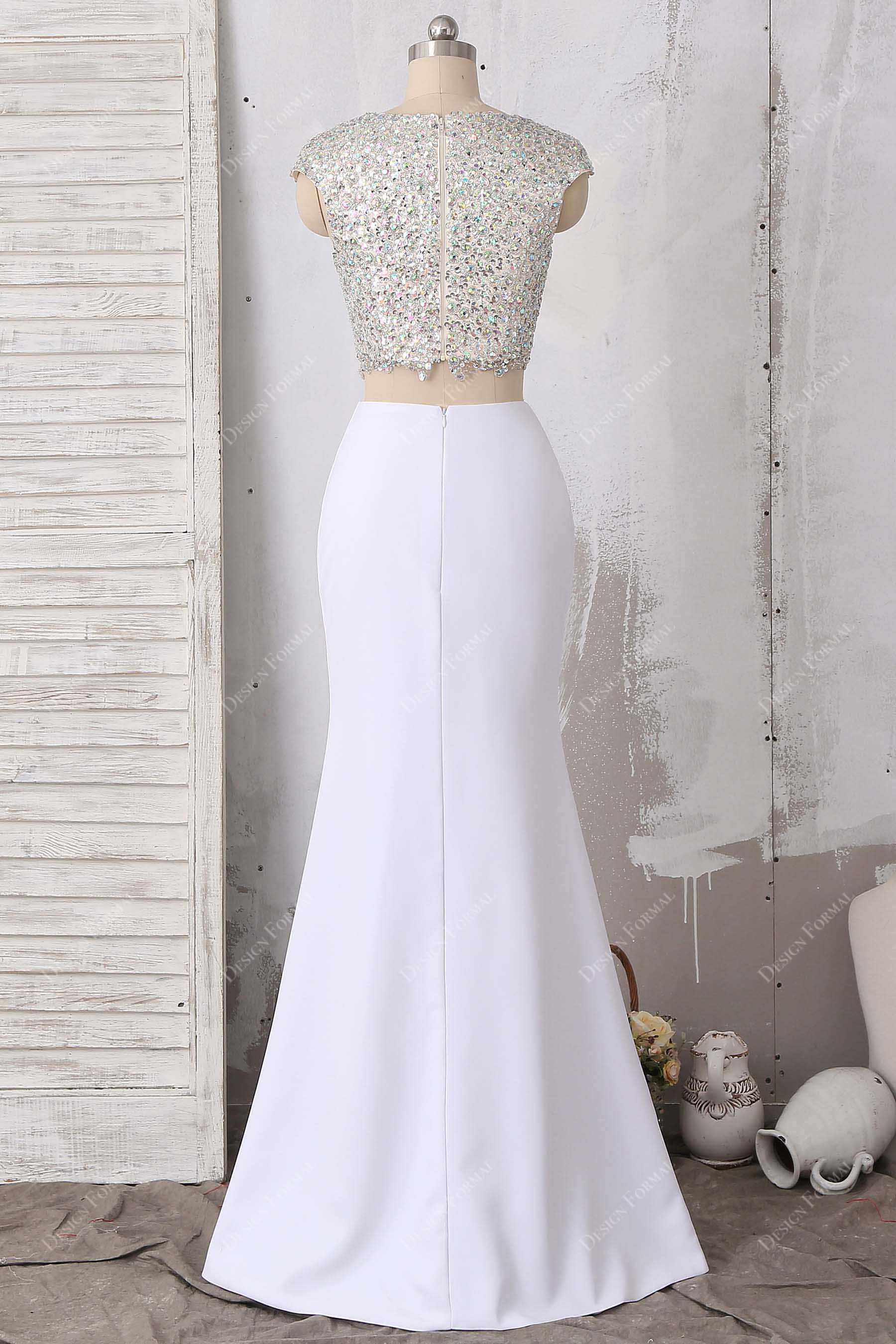 floor length ivory satin two-piece dress