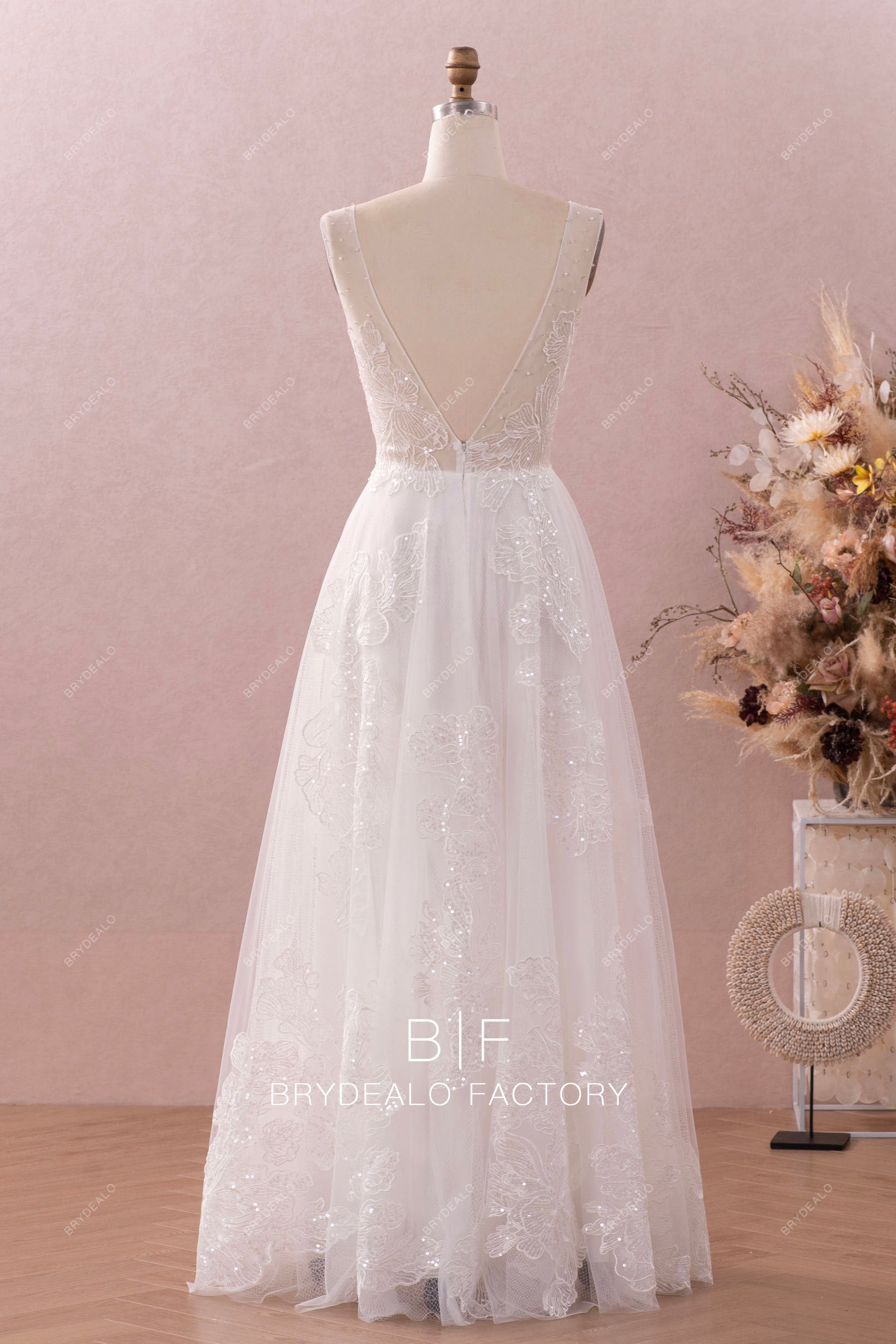 open V-back destination wedding dress