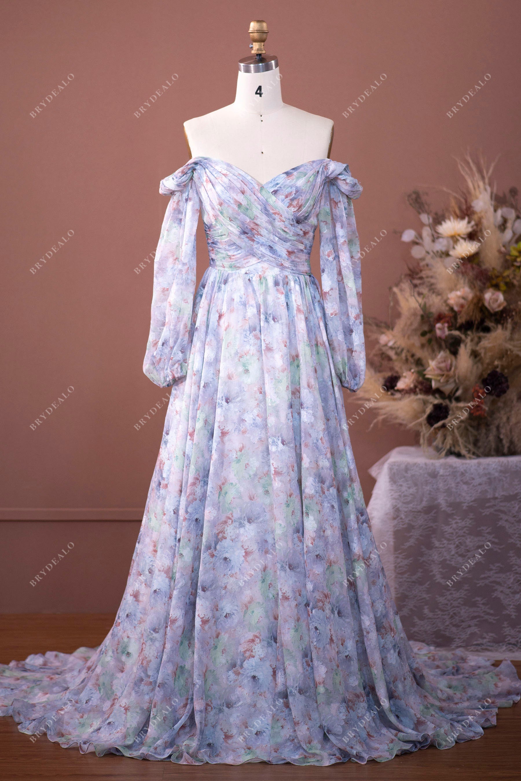 summer off shoulder dresses Designer Floral Chiffon Off Shoulder Formal Summer Bridal Dress