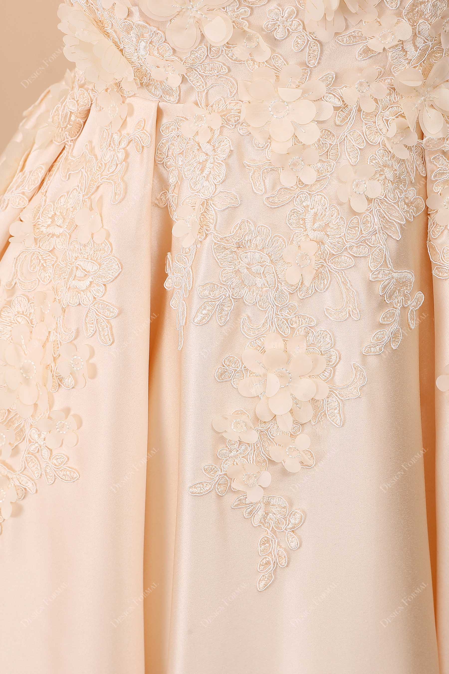 floral lace pleated natural waist bridal dress