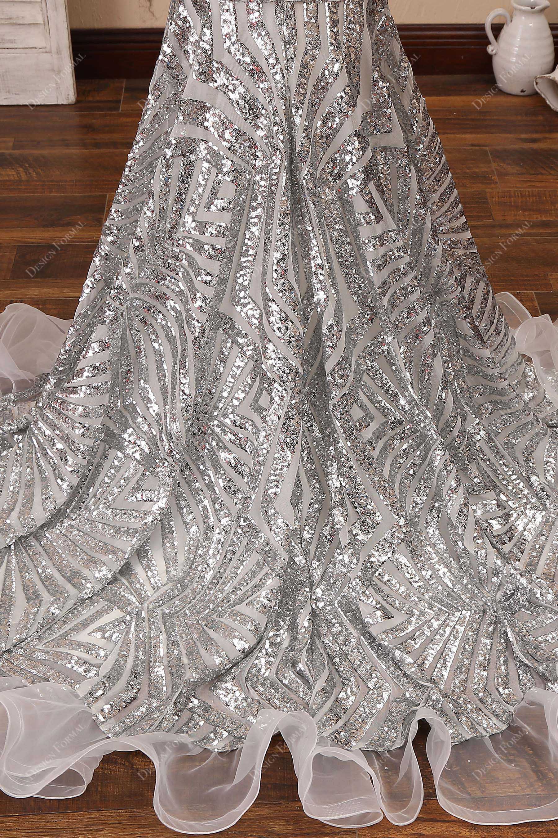 flounce long train mermaid dress