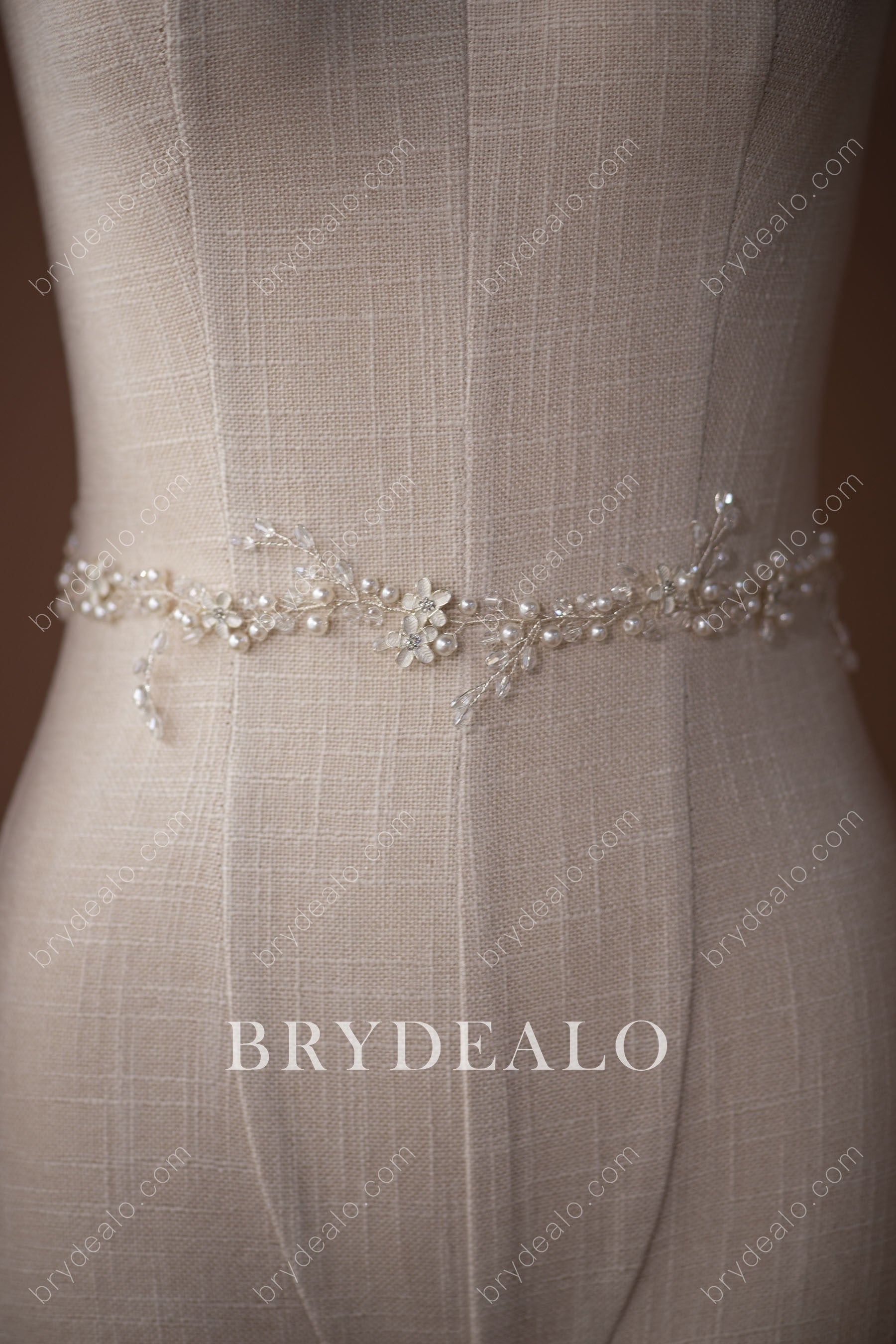 beaded belt for formal dress Stylish Flower Alloy Pearls Rhinestones Bridal Sash Belt, Champagne