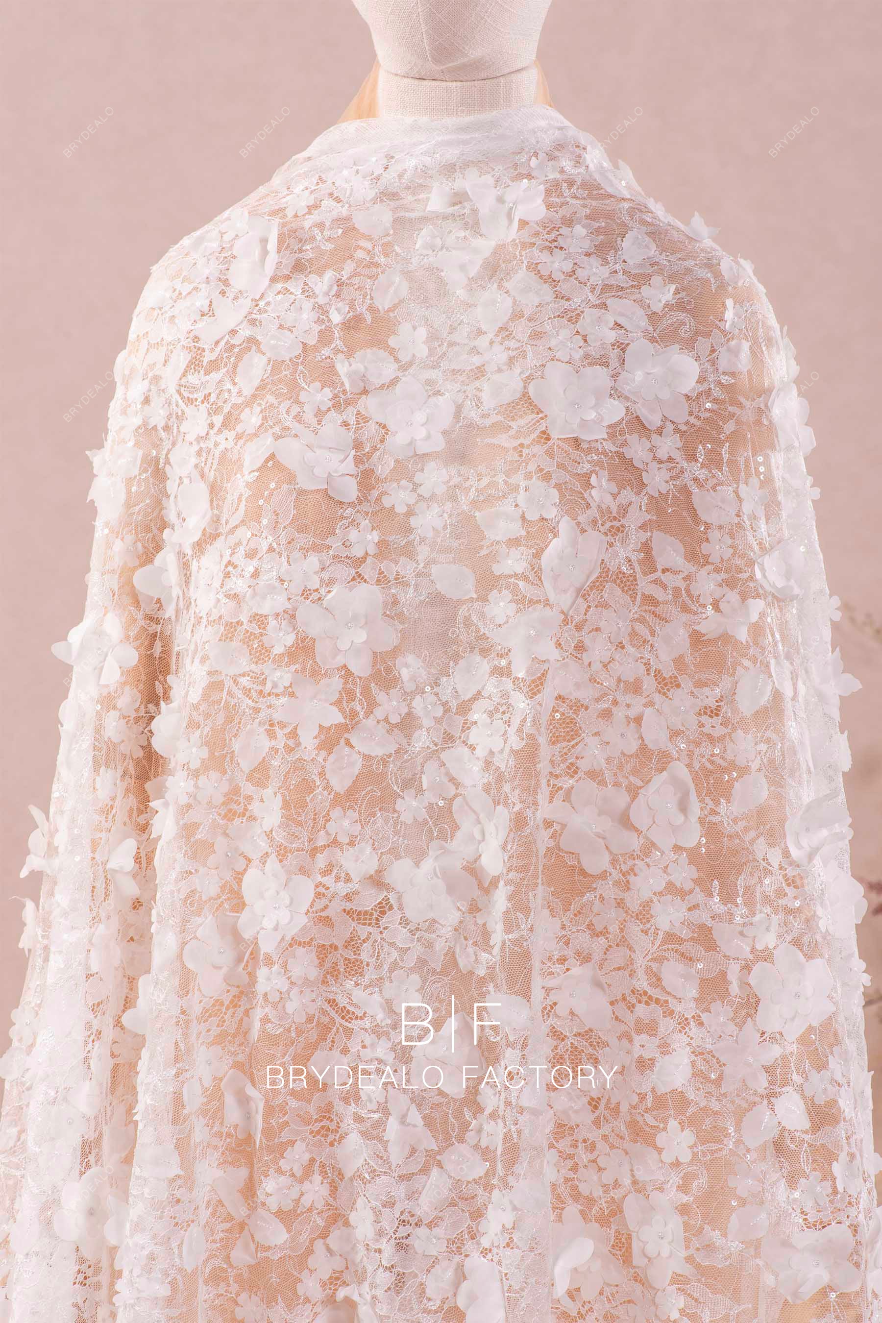 Laser Cut Chiffon 3D Flowers Chantilly Lace for Designer Dress Laser Cut Chiffon 3D Flowers Chantilly Lace for Designer Dress