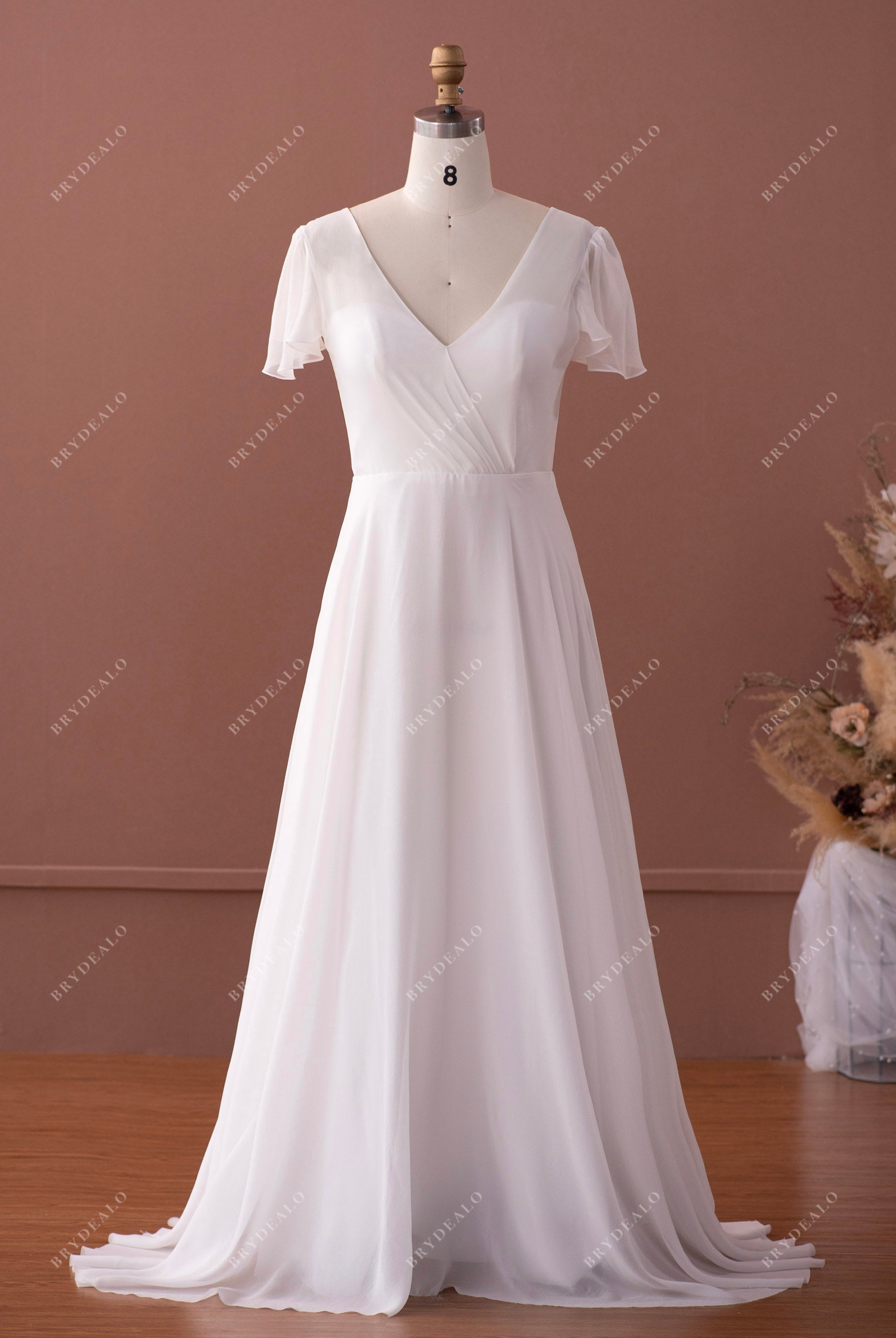 flowing A-line silk chiffon spring wedding dress