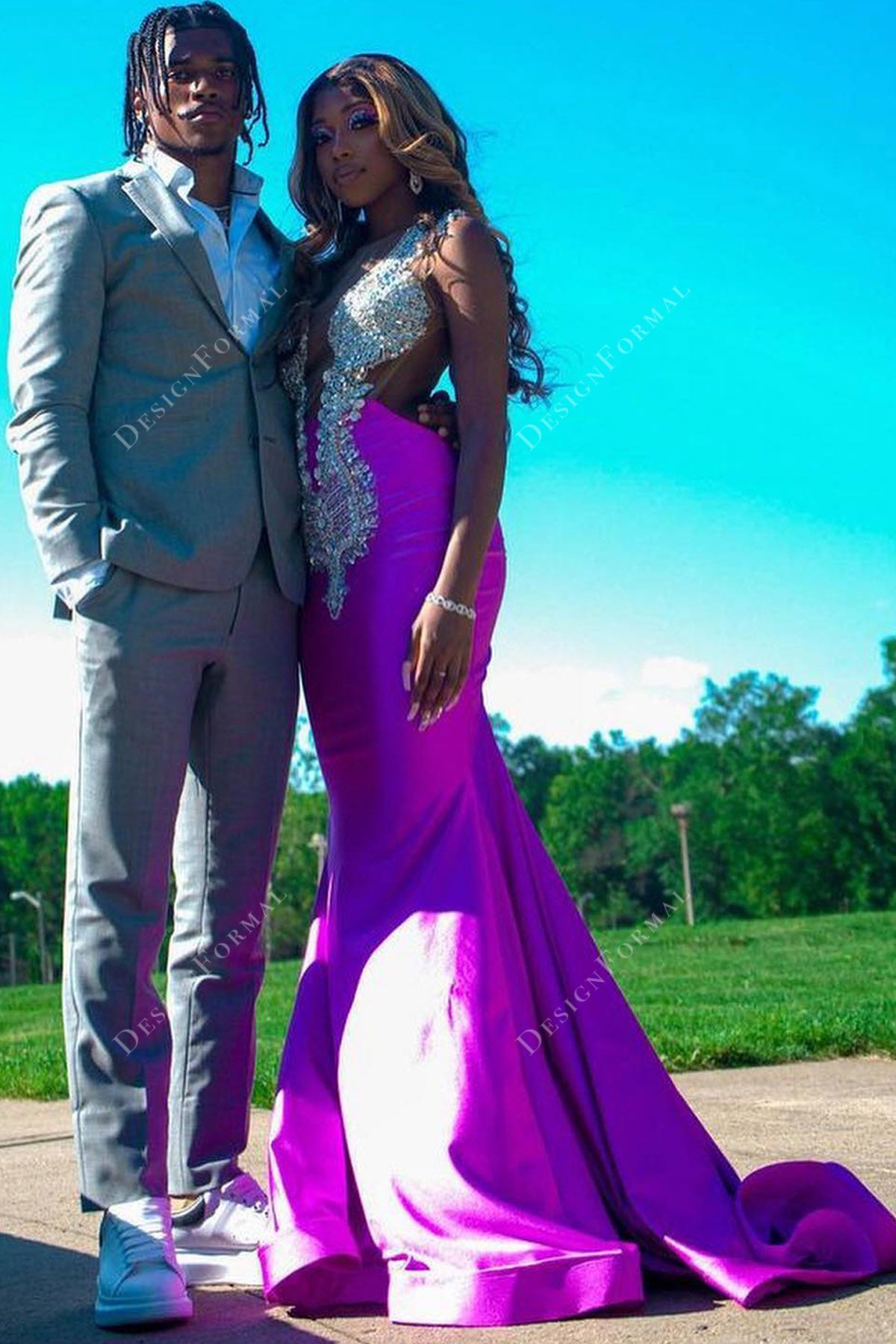 Rhinestones Fuchsia Jersey Trumpet Made-To-Order Prom Dress Rhinestones Fuchsia Jersey Trumpet Made-To-Order Prom Dress