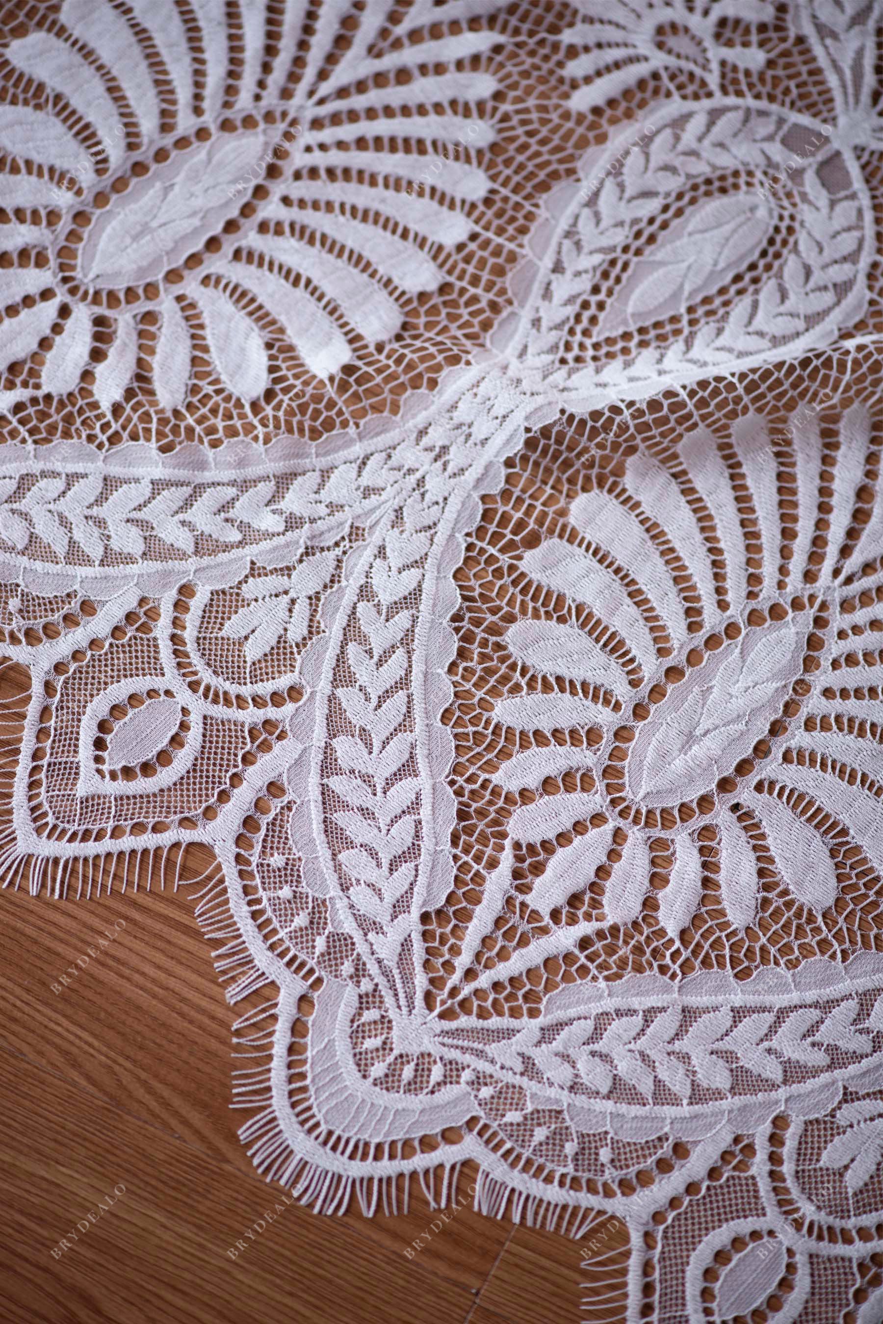 Geometrical Bridal Lace Fabric Eyelash Scalloped Edge