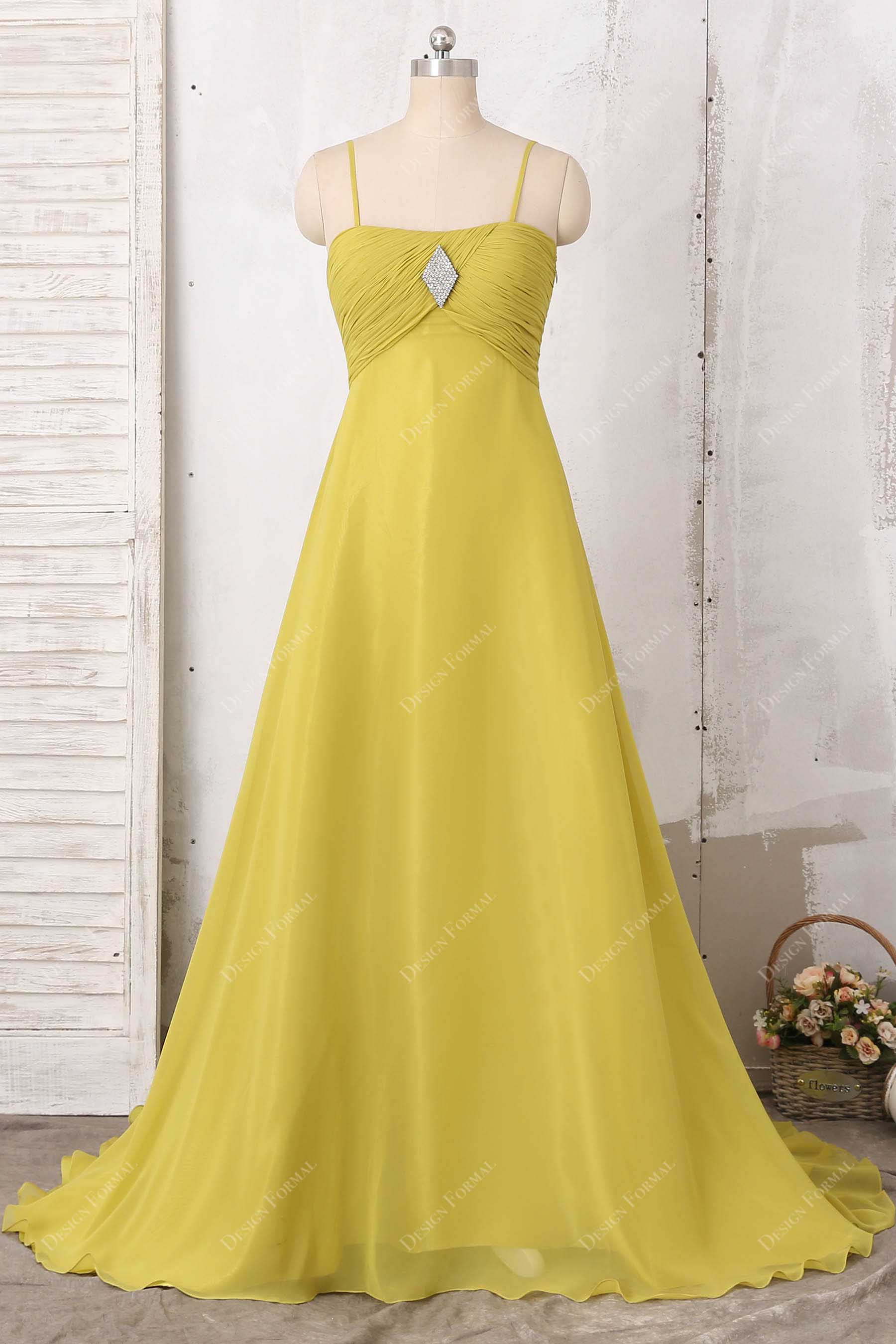 Ginger Yellow Chiffon Spaghetti Strap Pleated Evening Bridesmaid Dress Ginger Yellow Chiffon Spaghetti Strap Pleated Evening Bridesmaid Dress