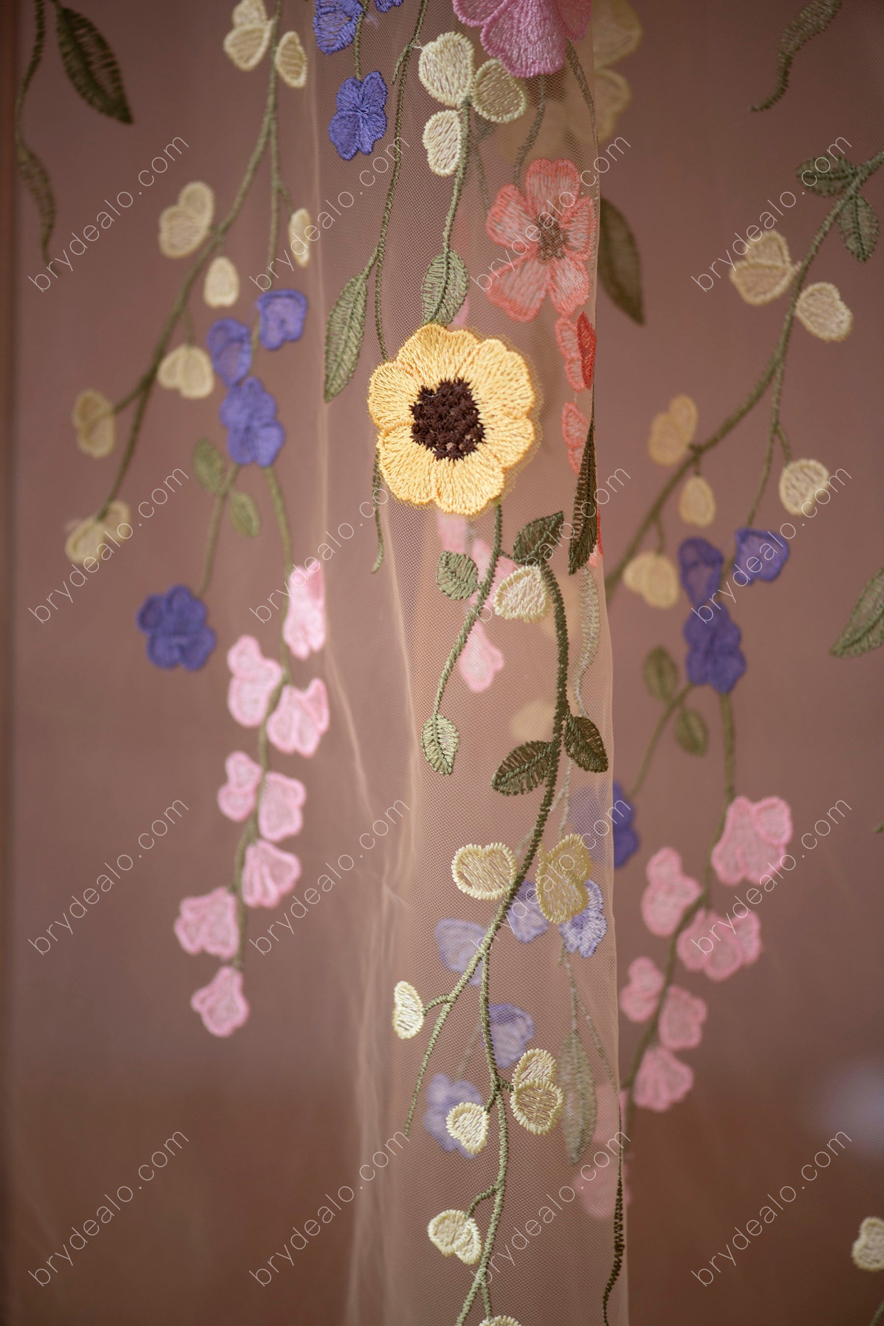 Glamorous Colorful Wild Flowers Designer Lace Fabric Online