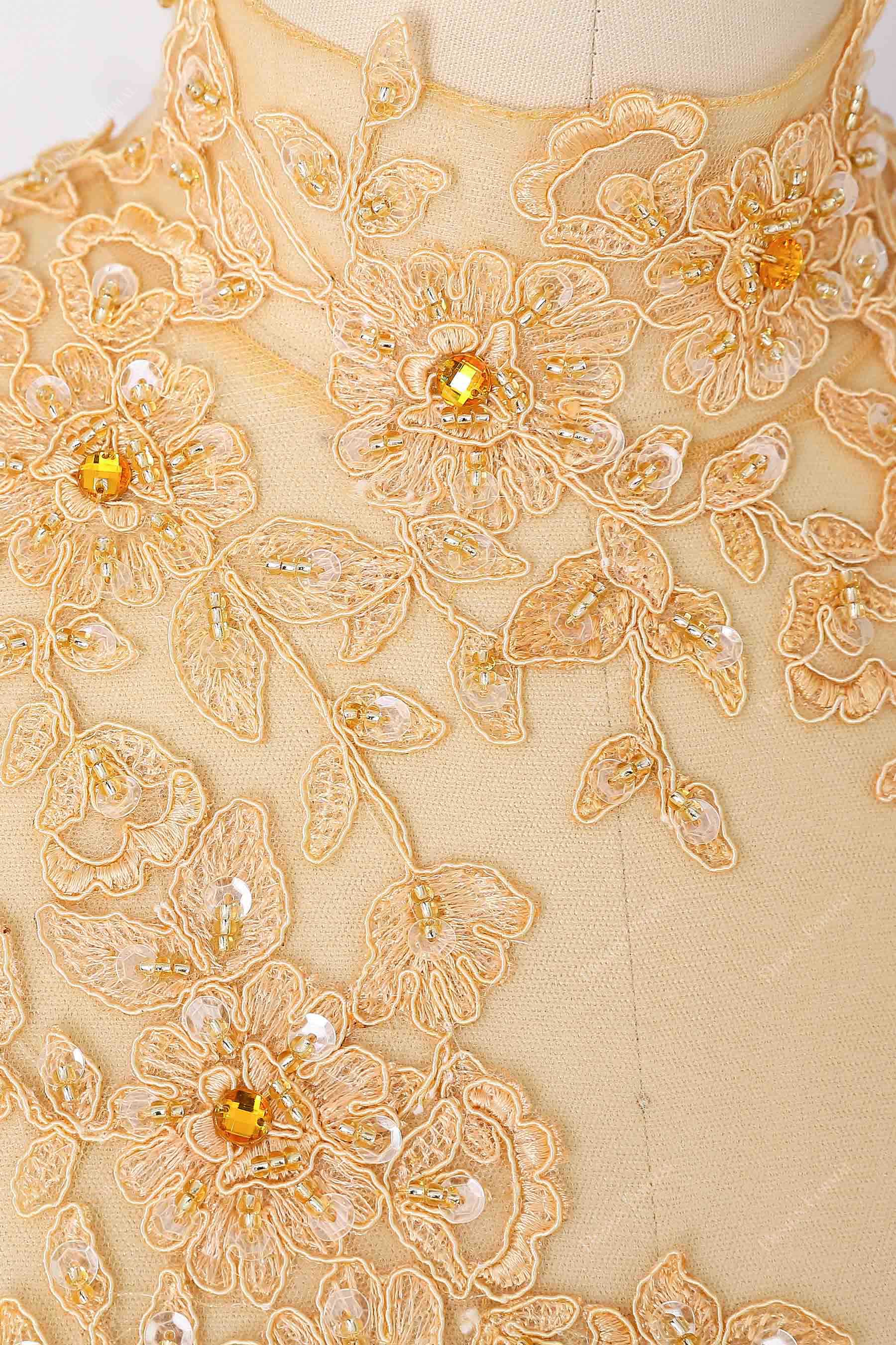 gold beaded appliqued high neck
