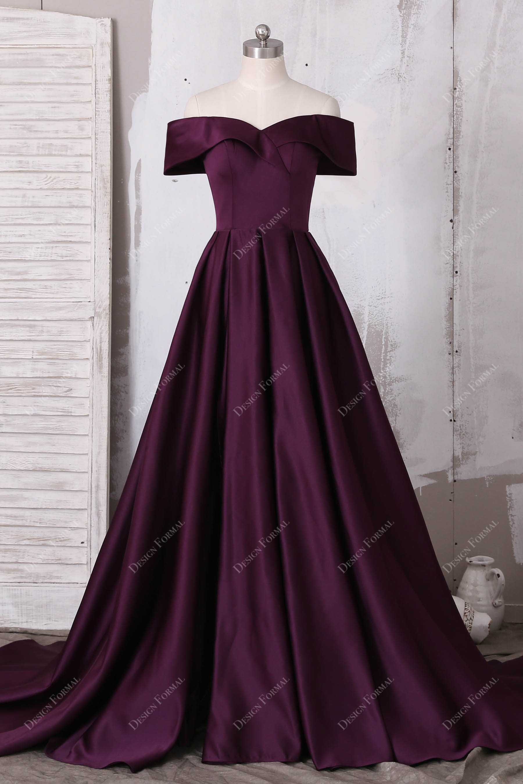 Grape Satin Off Shoulder Sweetheart Slit Elegant Prom Dress Grape Satin Off Shoulder Sweetheart Slit Elegant Prom Dress