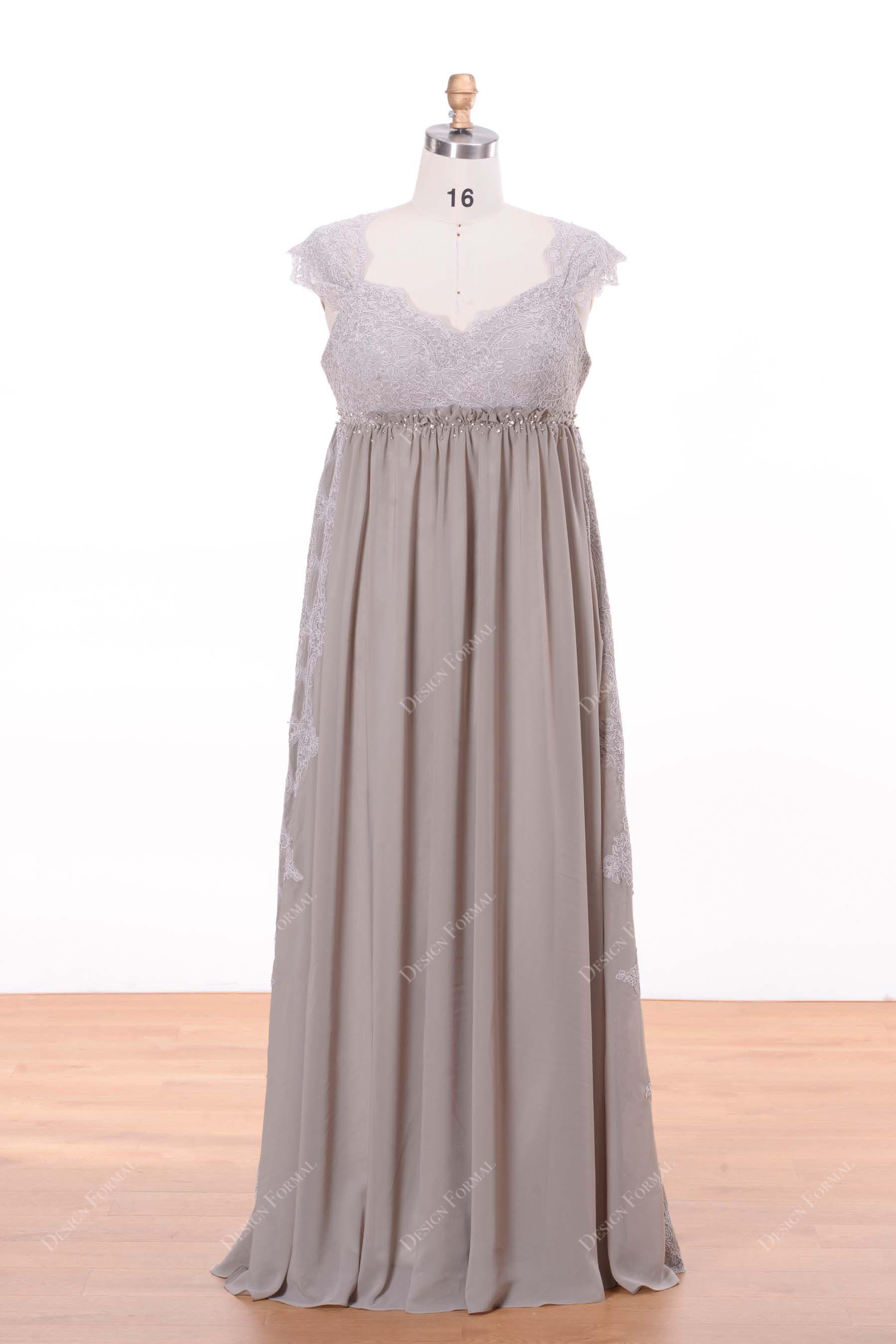 Grey Lace Empire Floor Length Maternity Formal Bridesmaid Dress Grey Lace Empire Floor Length Maternity Formal Bridesmaid Dress