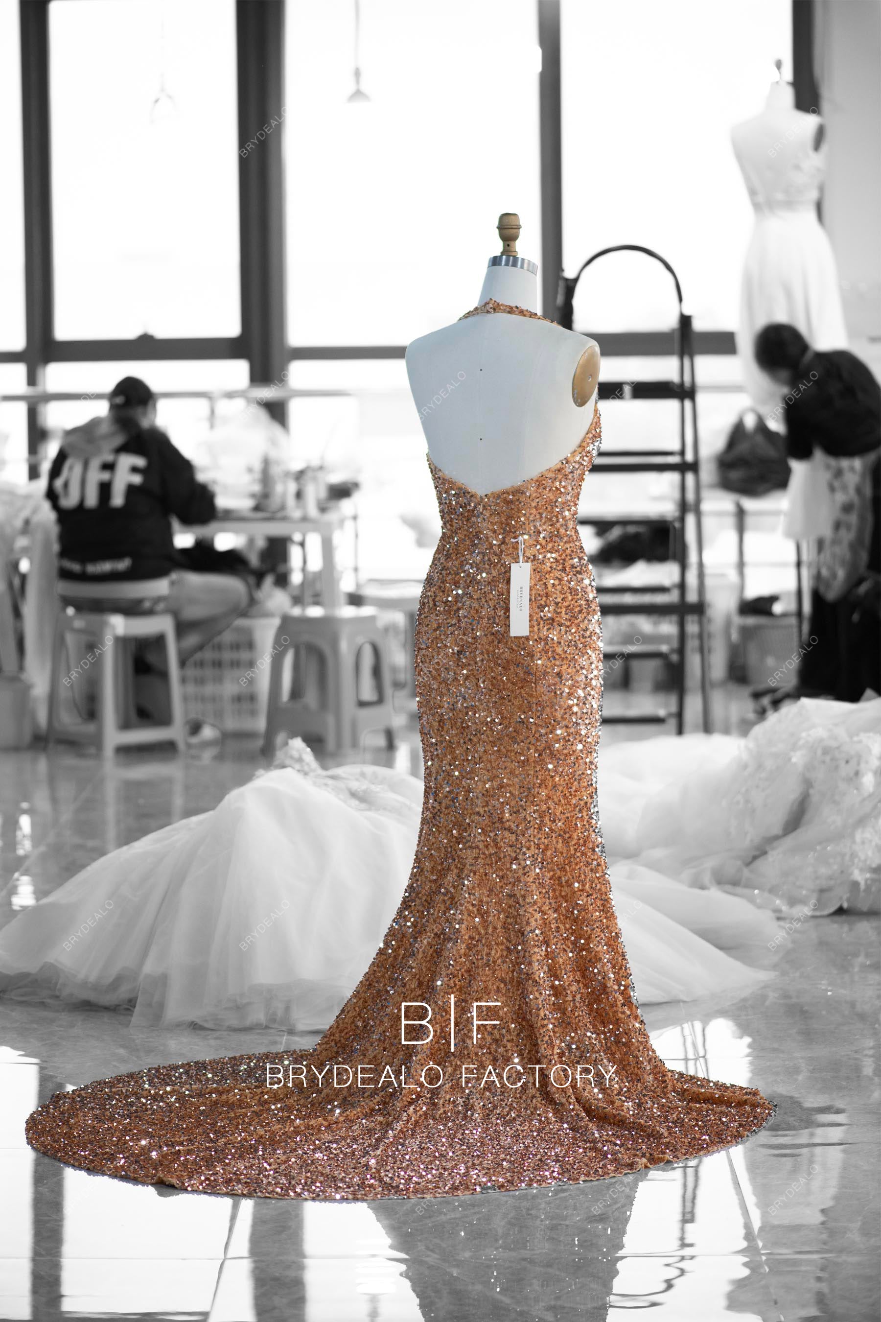 halter open back mermaid prom evening dress