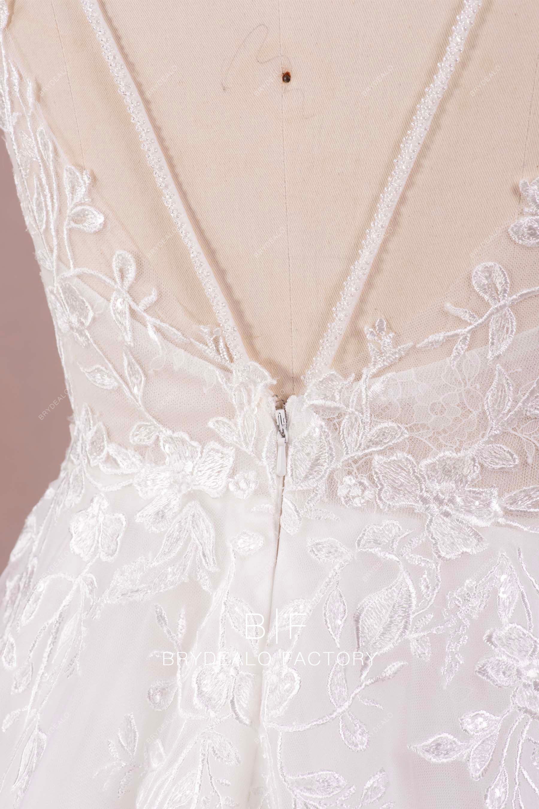 hand-sewn beaded straps flower lace romantic wedding gown