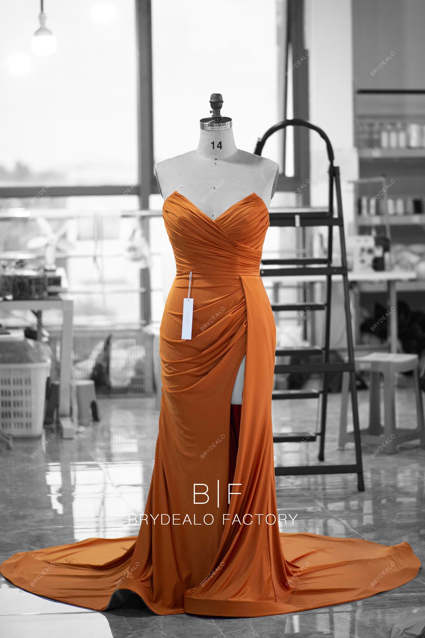 handmade pleated sexy slit sleeveless formal gown