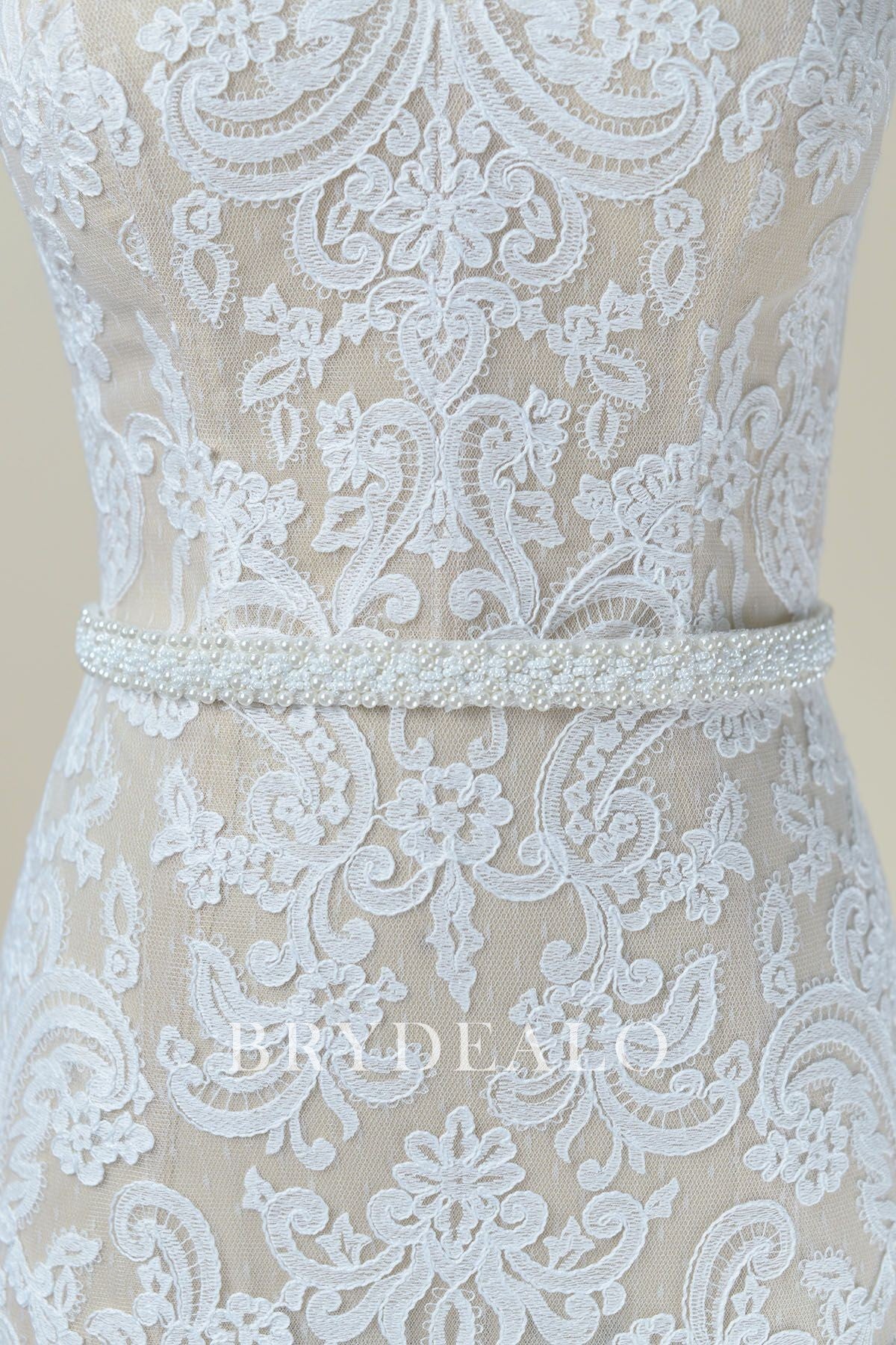 Elegant White Lace Bridal Sash DAFFODIL, A Floral Lace Bridal Sash with Soft Silk Bow  main image 2
