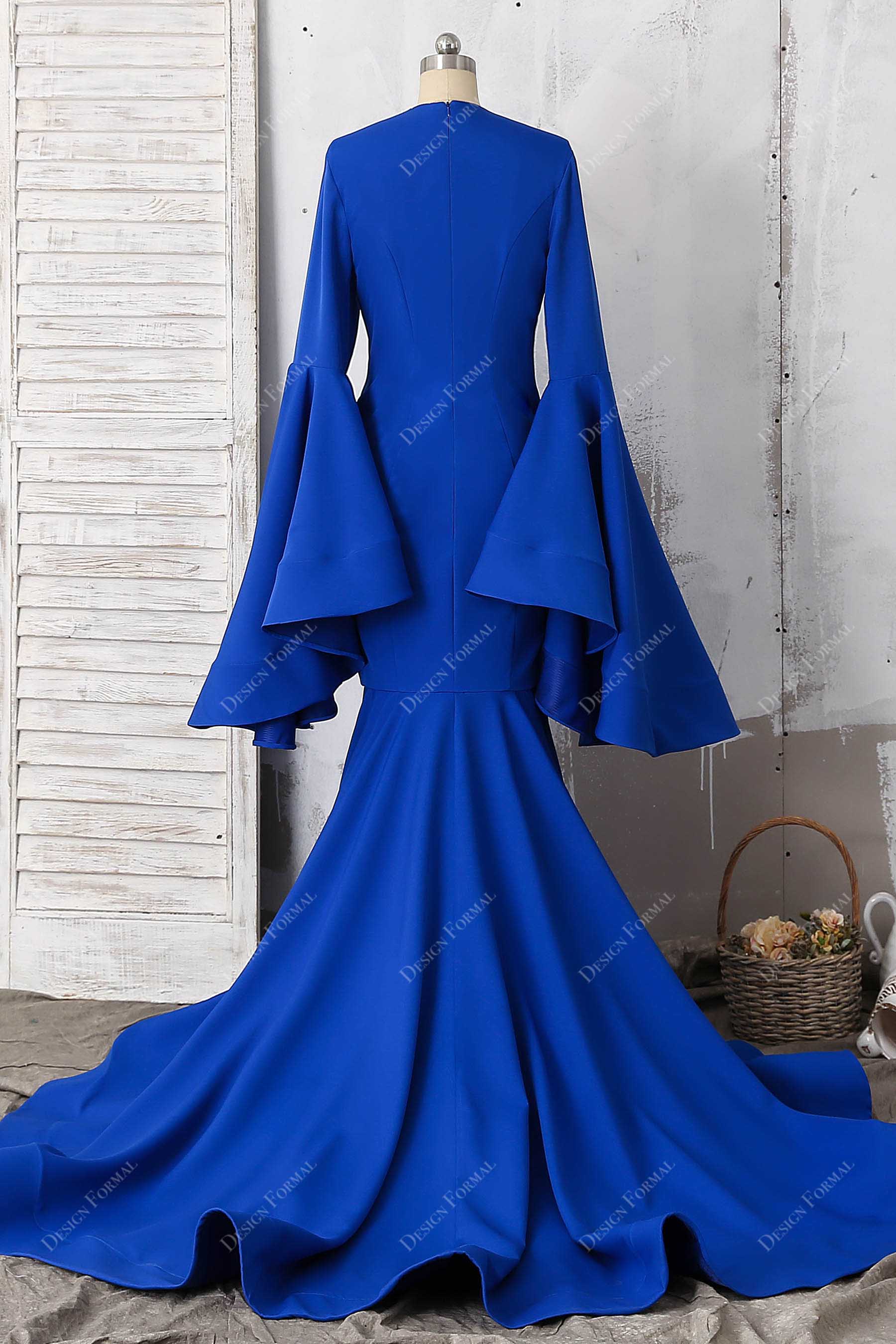 horsehair mermaid bell sleeves prom gown