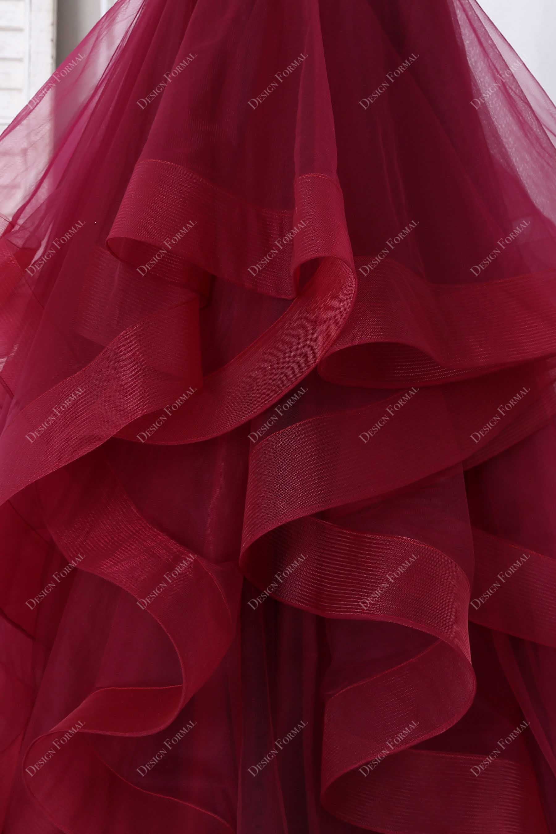 Horsehair Tulle Burgundy Prom Dress