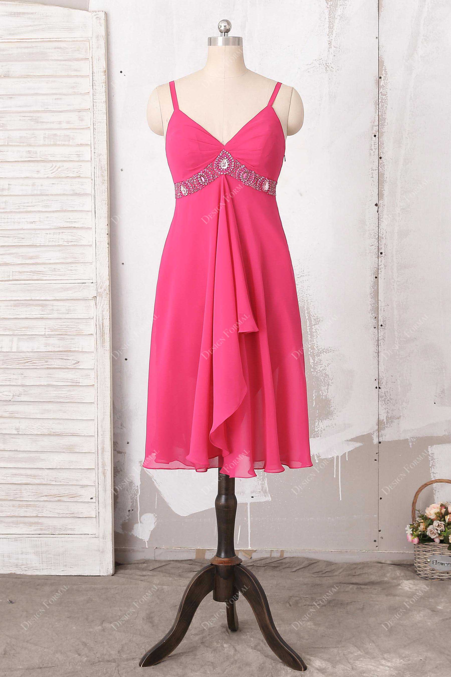 Watermelon Chiffon Spaghetti Strap Beaded Short Bridesmaid Gown Watermelon Chiffon Spaghetti Strap Beaded Short Bridesmaid Gown