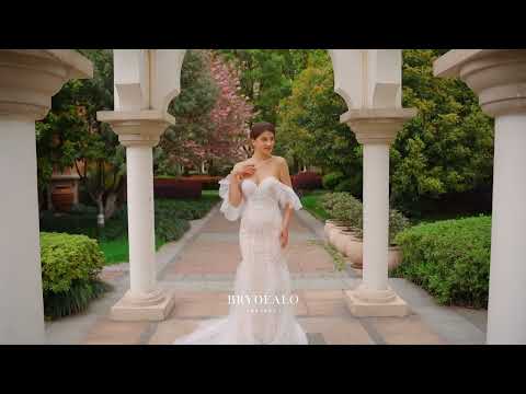 unique ruffled shimmery mermaid boho wedding dress