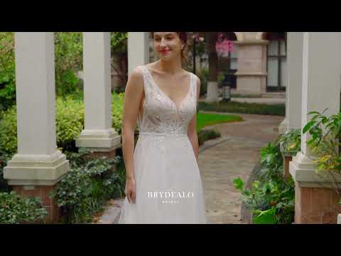 flower lace plunging flowing chiffon Aline wedding dress