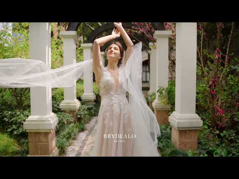 ethereal 3D flower lace shoulder veil wedding dress