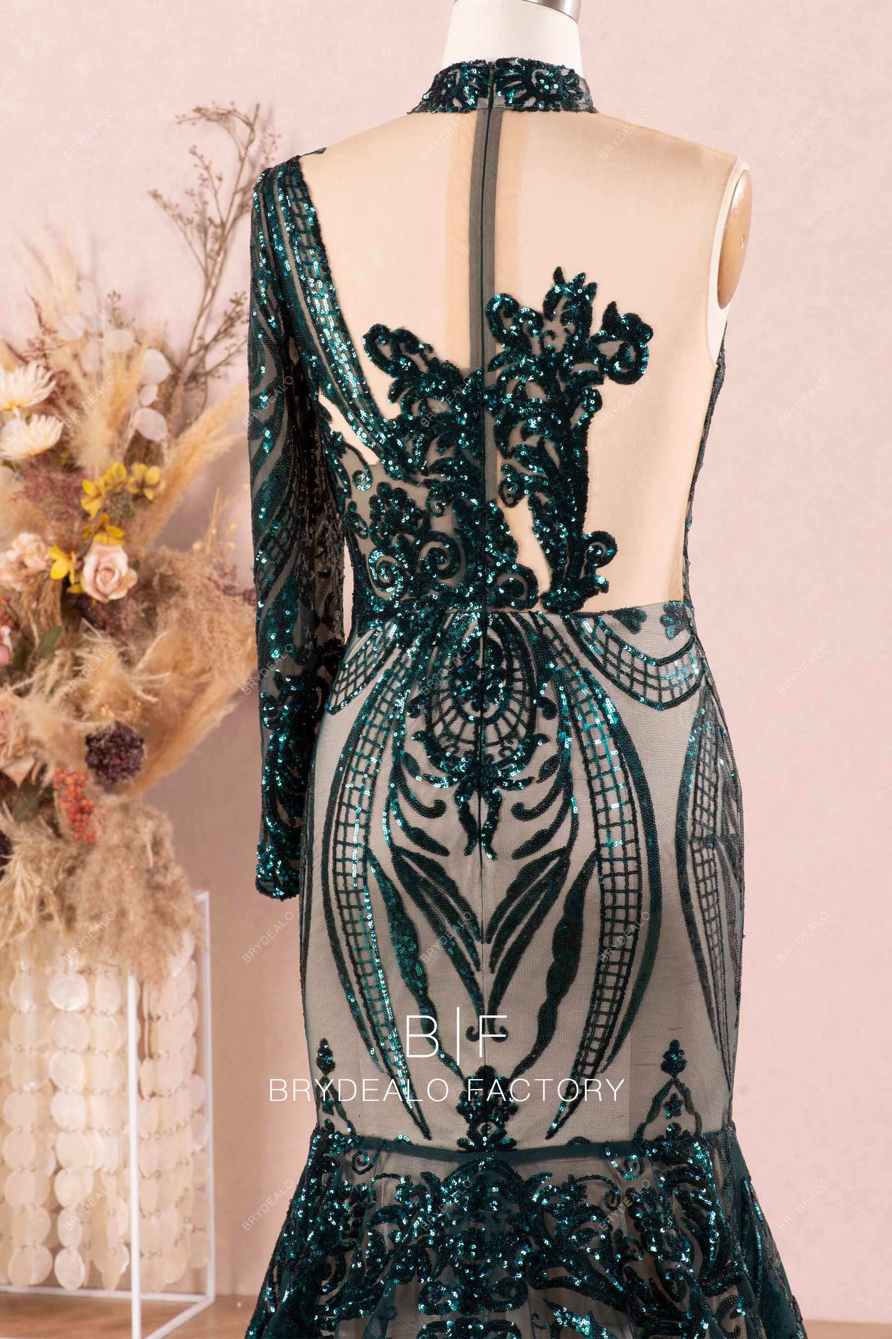 illusion back sparkly sequin prom dress