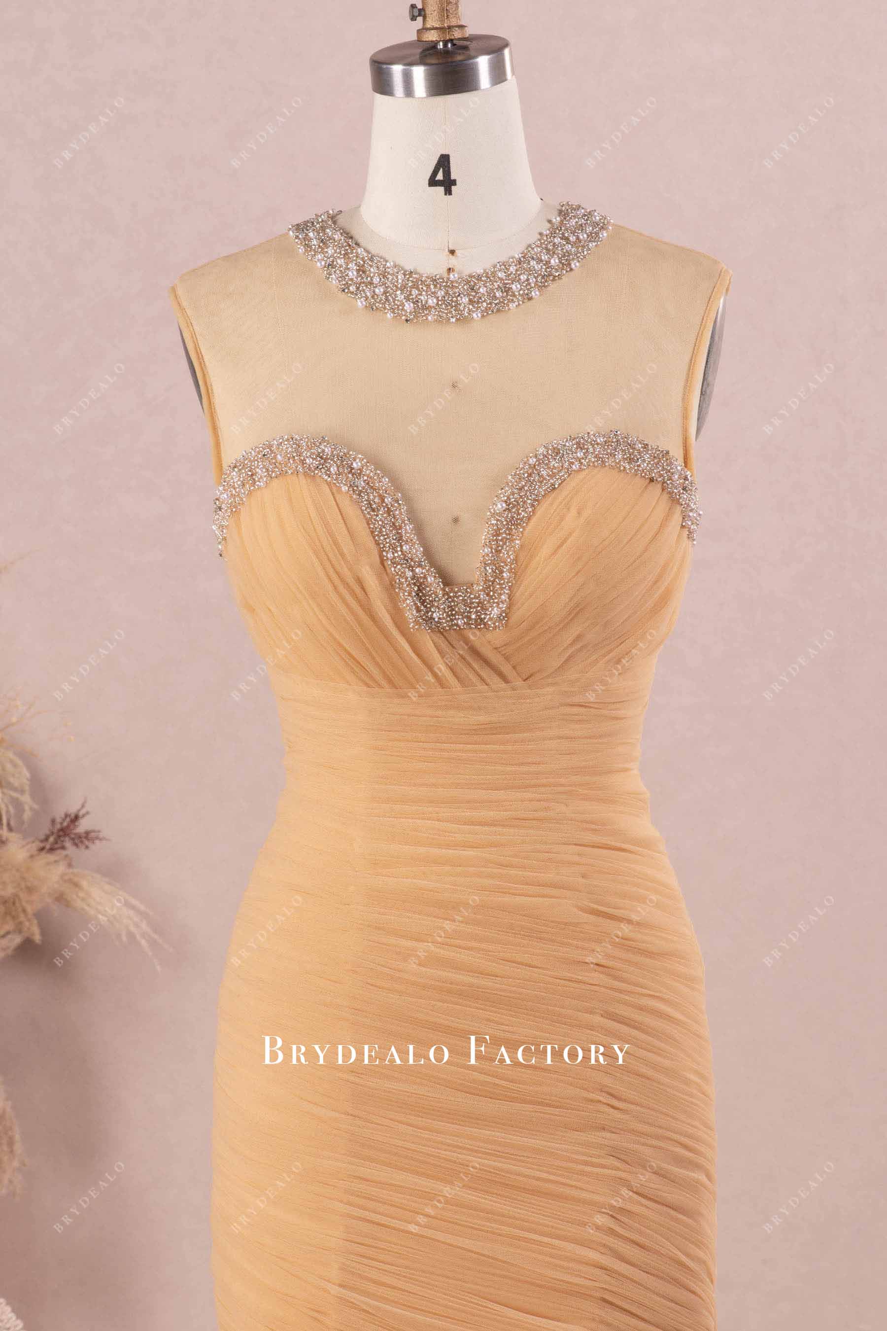 illusion beaded neck sleeveless wedding dress