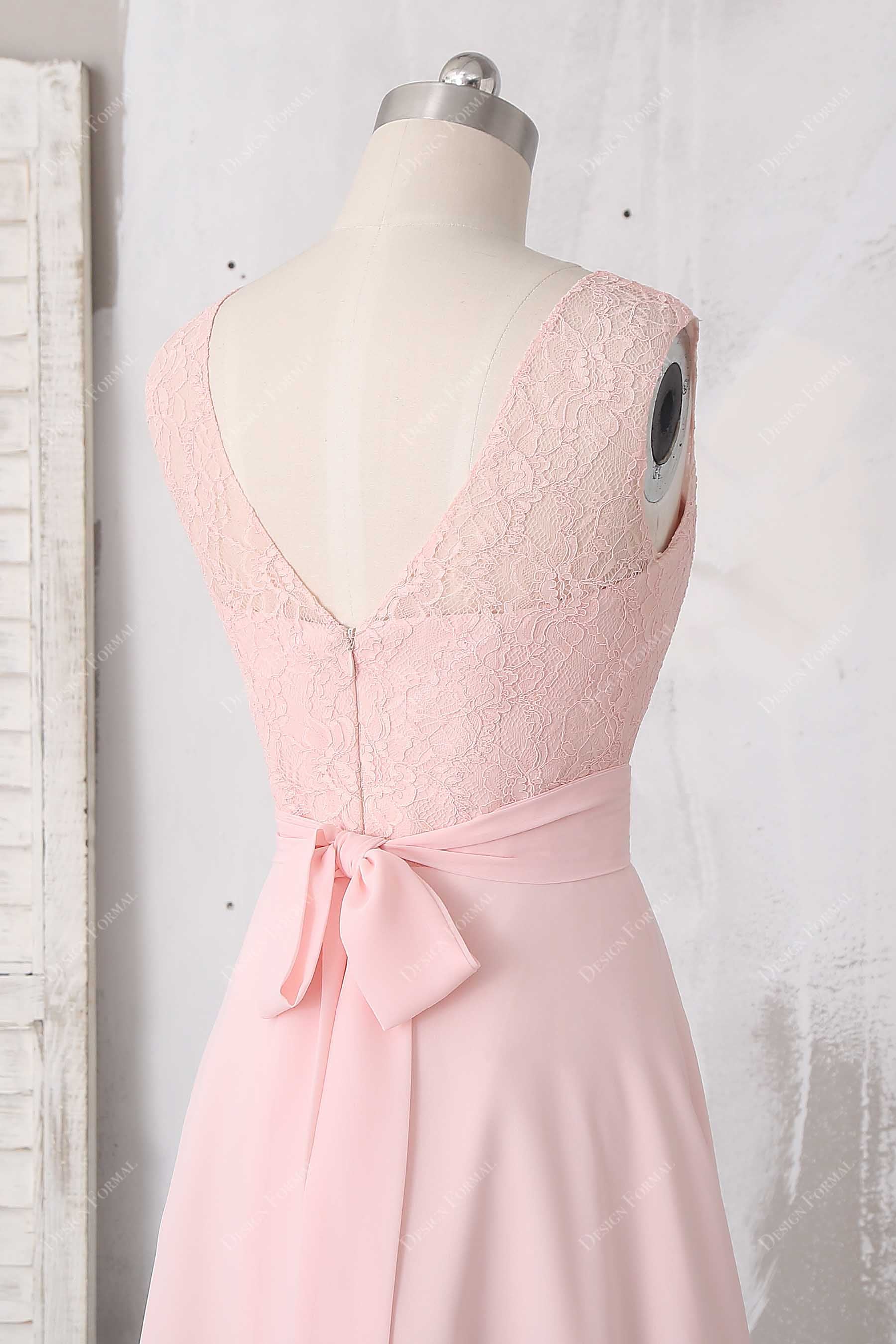 illusion lace V-back dress