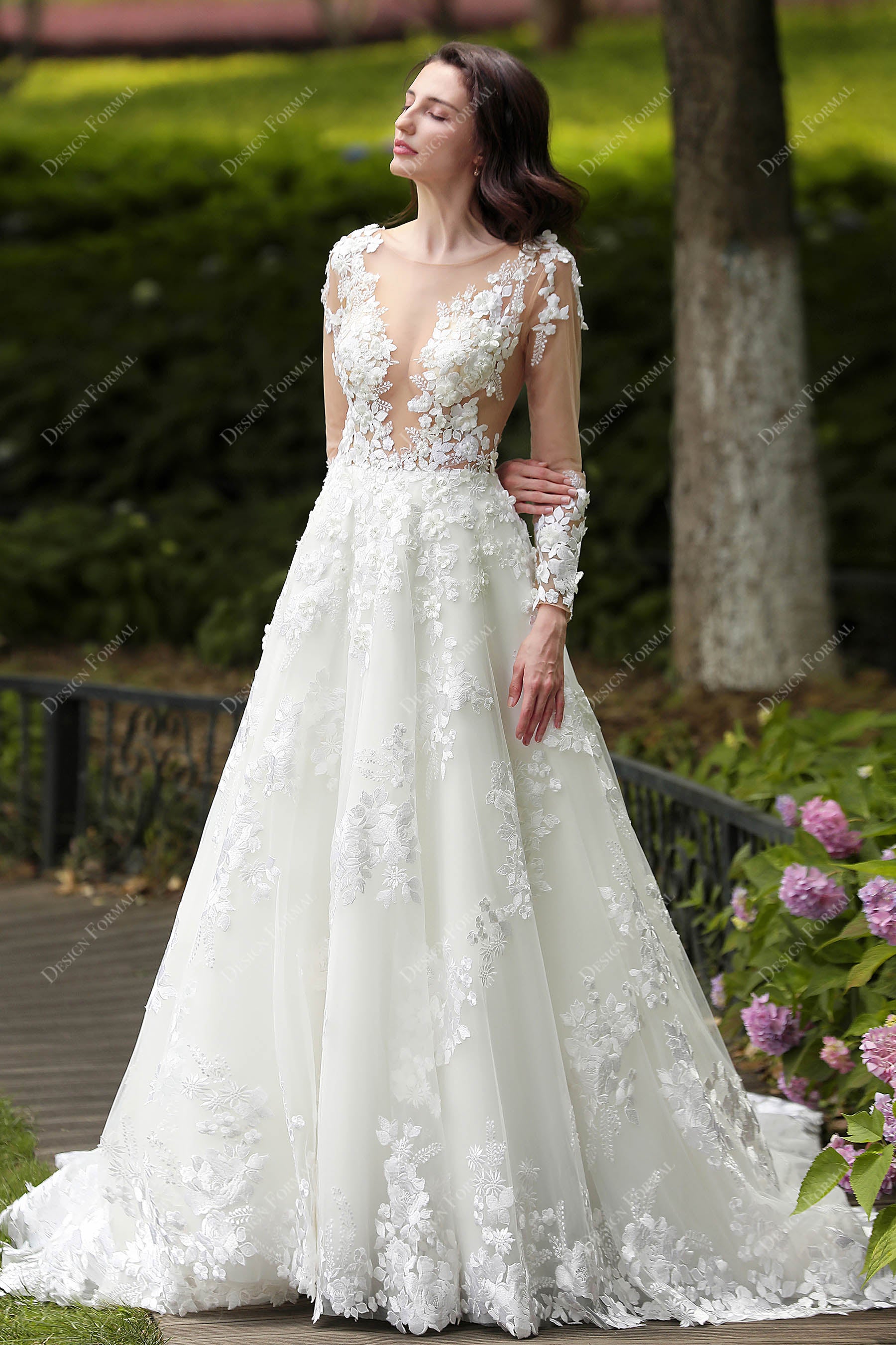 slim fit dress slacks Romantic Asymmetric Floral Lace Destination Wedding Dress – Brydealo