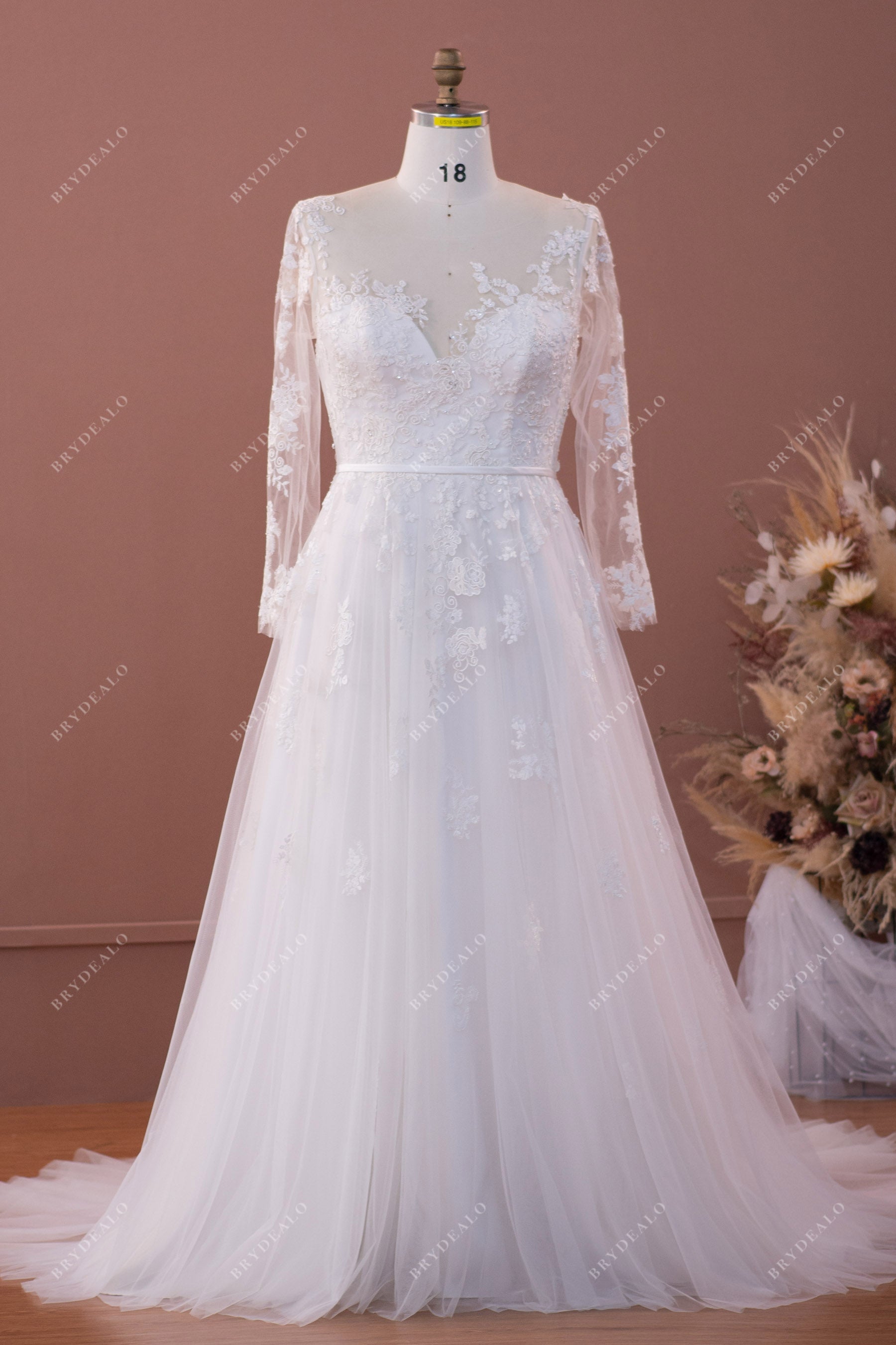 Designer Lace Plus Size Illusion Neck A-line Wedding Dress Designer Lace Plus Size Illusion Neck A-line Wedding Dress